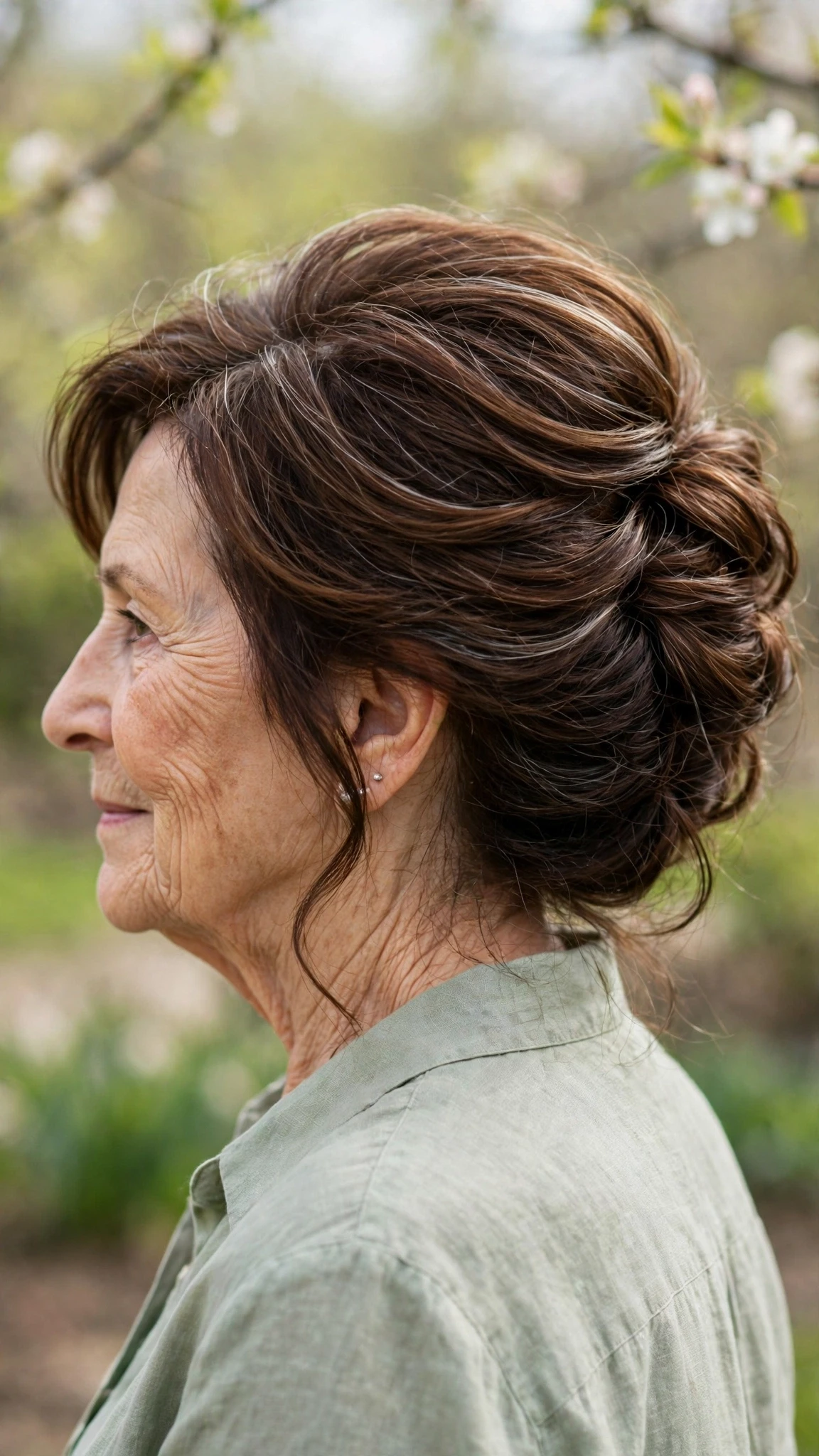 Effortless Spring Updos For Garden Parties With Smooth Glossy Lengths, Graduated Layers And Rich Chocolate Depth
