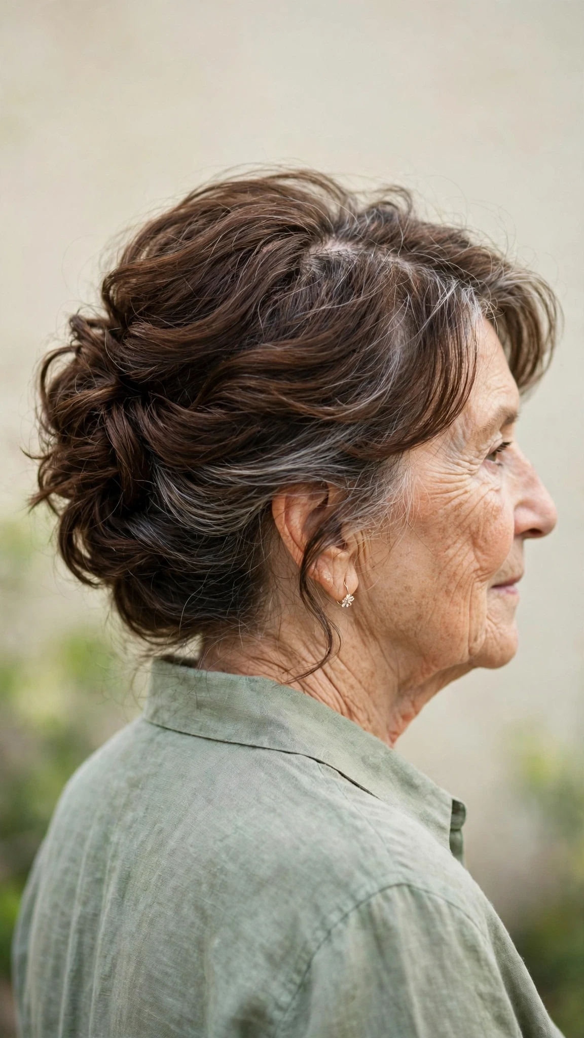 Effortless Spring Updos For Garden Parties With A Relaxed Lived-In Wave, A Centre Part With Soft Layers And Rich Chocolate Depth