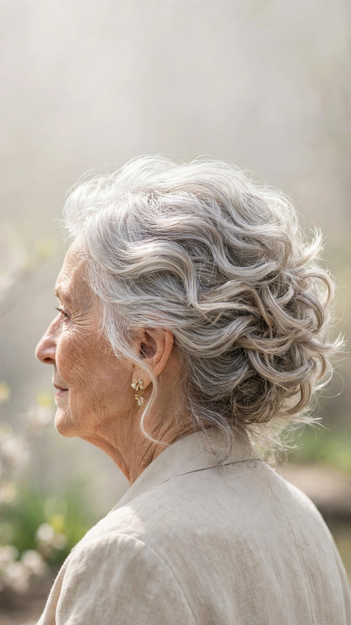 Effortless Spring Updos For Garden Parties With Soft Waves, Feathered Ends And Silver-Blended Brightness