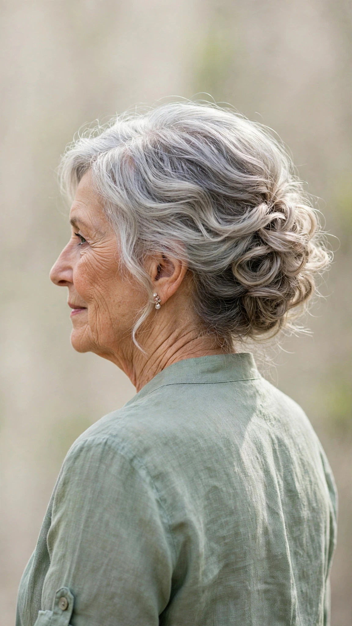 Effortless Spring Updos For Garden Parties With Soft Waves, A Deep Side Part And Cool Ash Softness