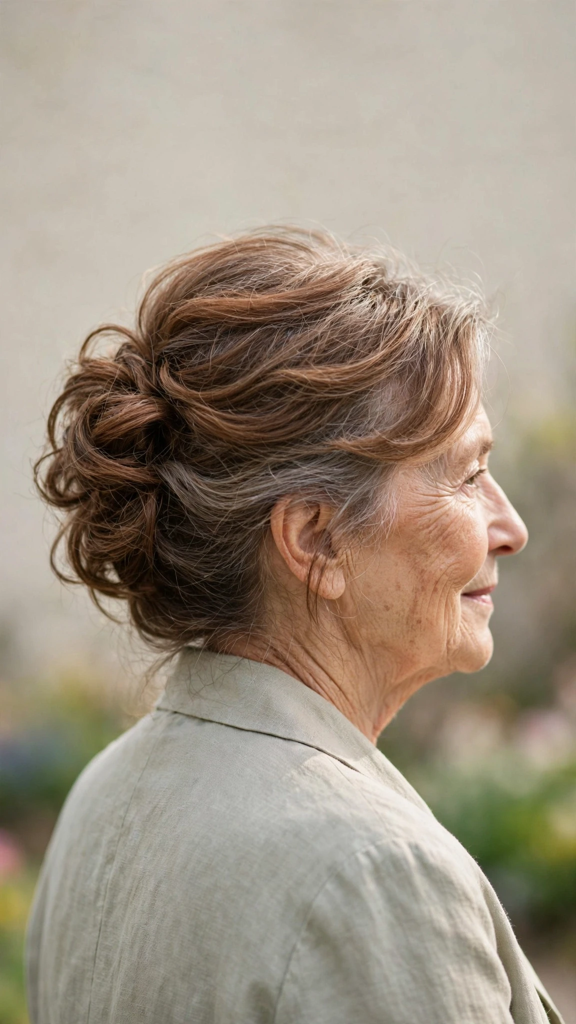 Effortless Spring Updos For Garden Parties With A Relaxed Lived-In Wave, Long Soft Layers And Warm Chestnut Warmth