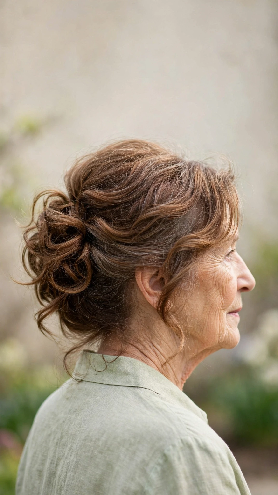 Effortless Spring Updos For Garden Parties With Soft Waves, Feathered Ends And Warm Chestnut Warmth