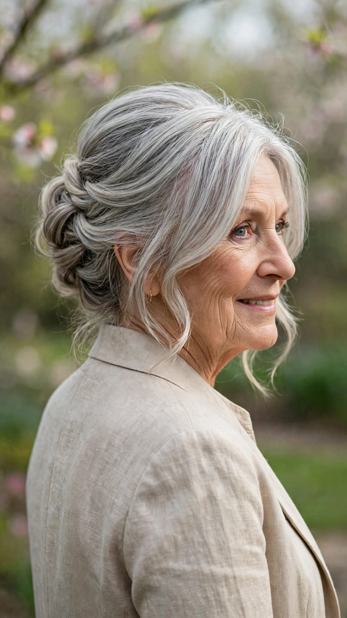 Effortless Spring Updos For Garden Parties With Smooth Glossy Lengths, Face-Framing Layers And Cool Ash Softness