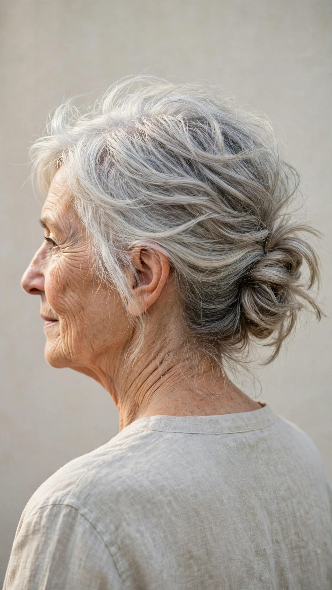 Effortless Spring Updos With A Simple Low Twist With Gentle Tousled Texture, Feathered Ends And Cool Ash Softness