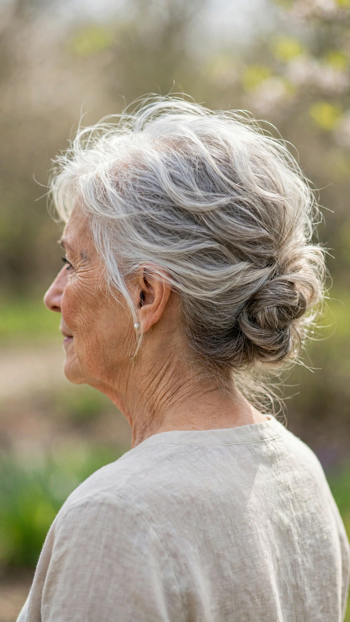 Effortless Spring Updos With A Simple Low Twist With Gentle Tousled Texture, A Layered Shape That Moves And Silver-Blended Brightness