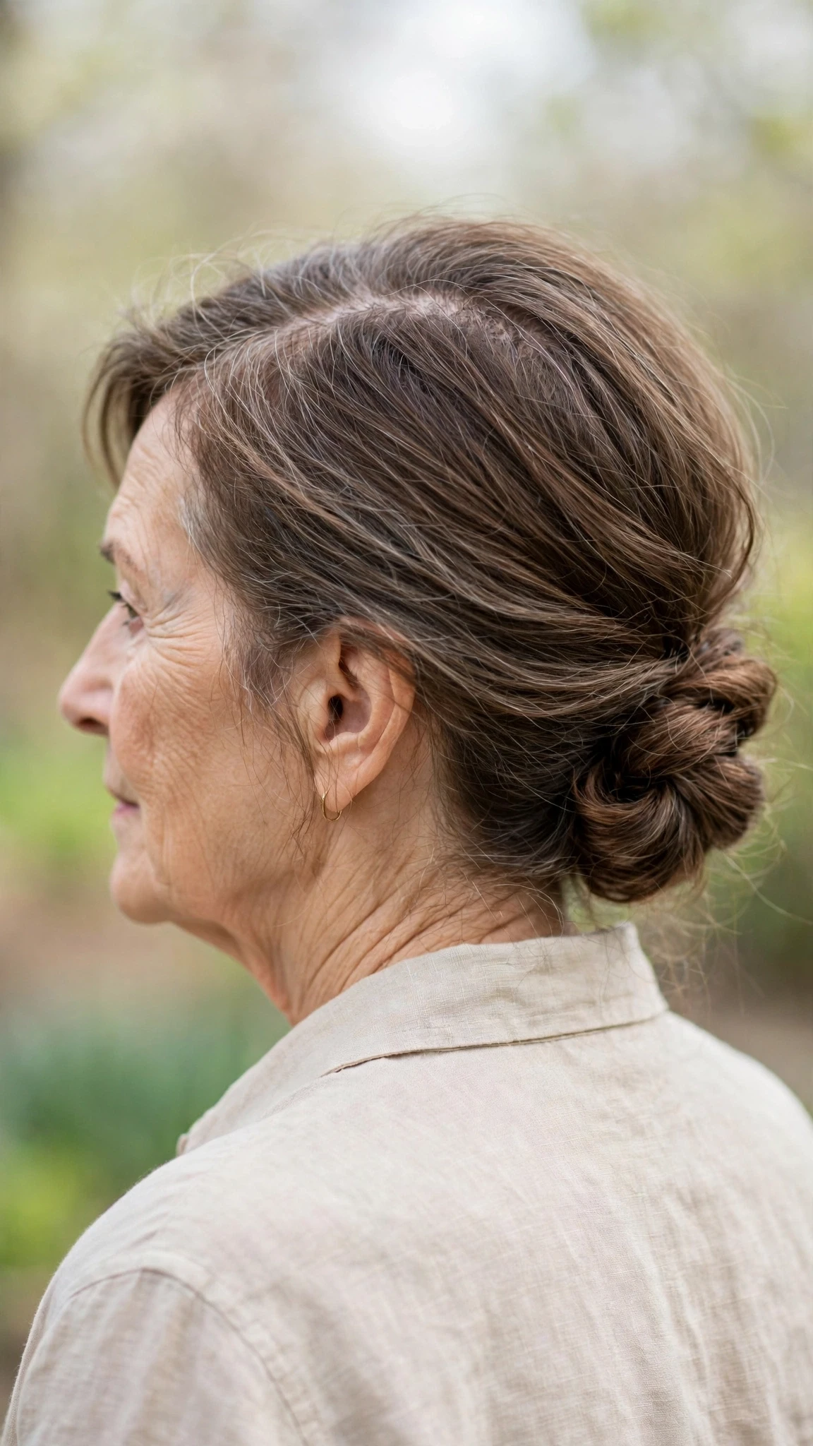 Effortless Spring Updos With A Simple Low Twist With Delicate Natural Movement, A Centre Part With Soft Layers And Natural Brunette Depth