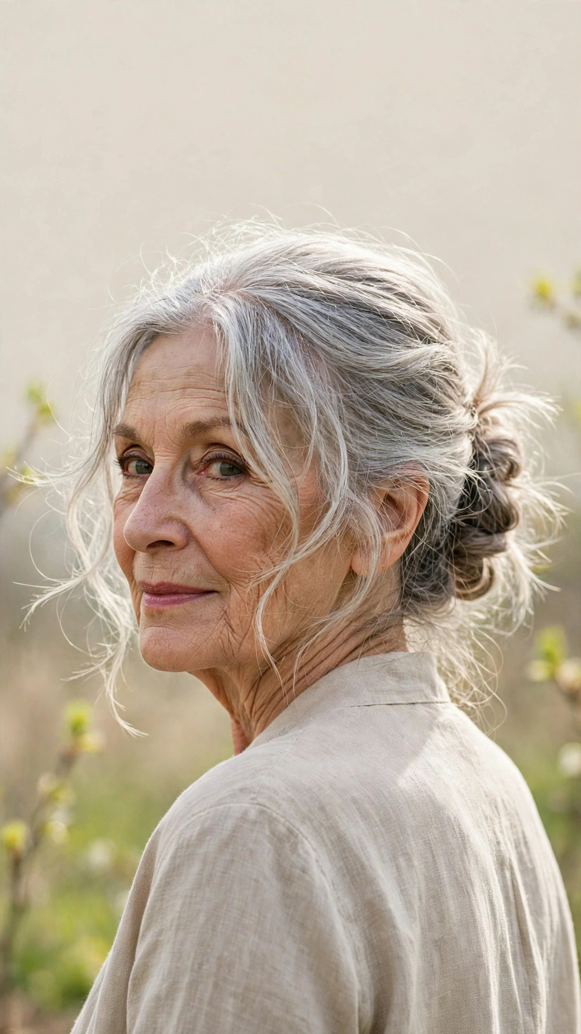 Effortless Spring Updos With A Simple Low Twist With Airy Feathered Movement, Wispy Pieces Around The Face And Silver-Blended Brightness