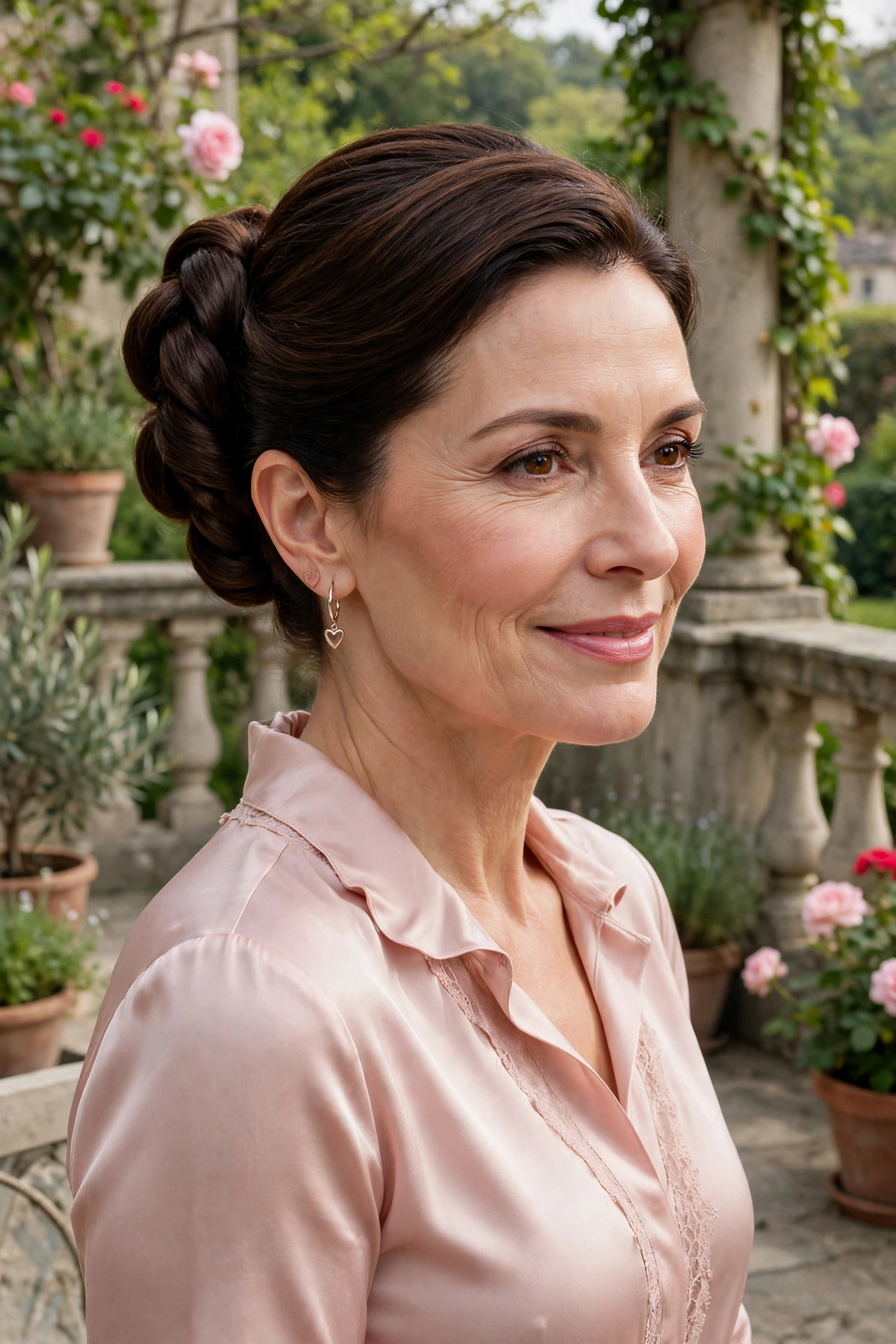 elegant double-twist bun in dark chocolate brown with polished finish