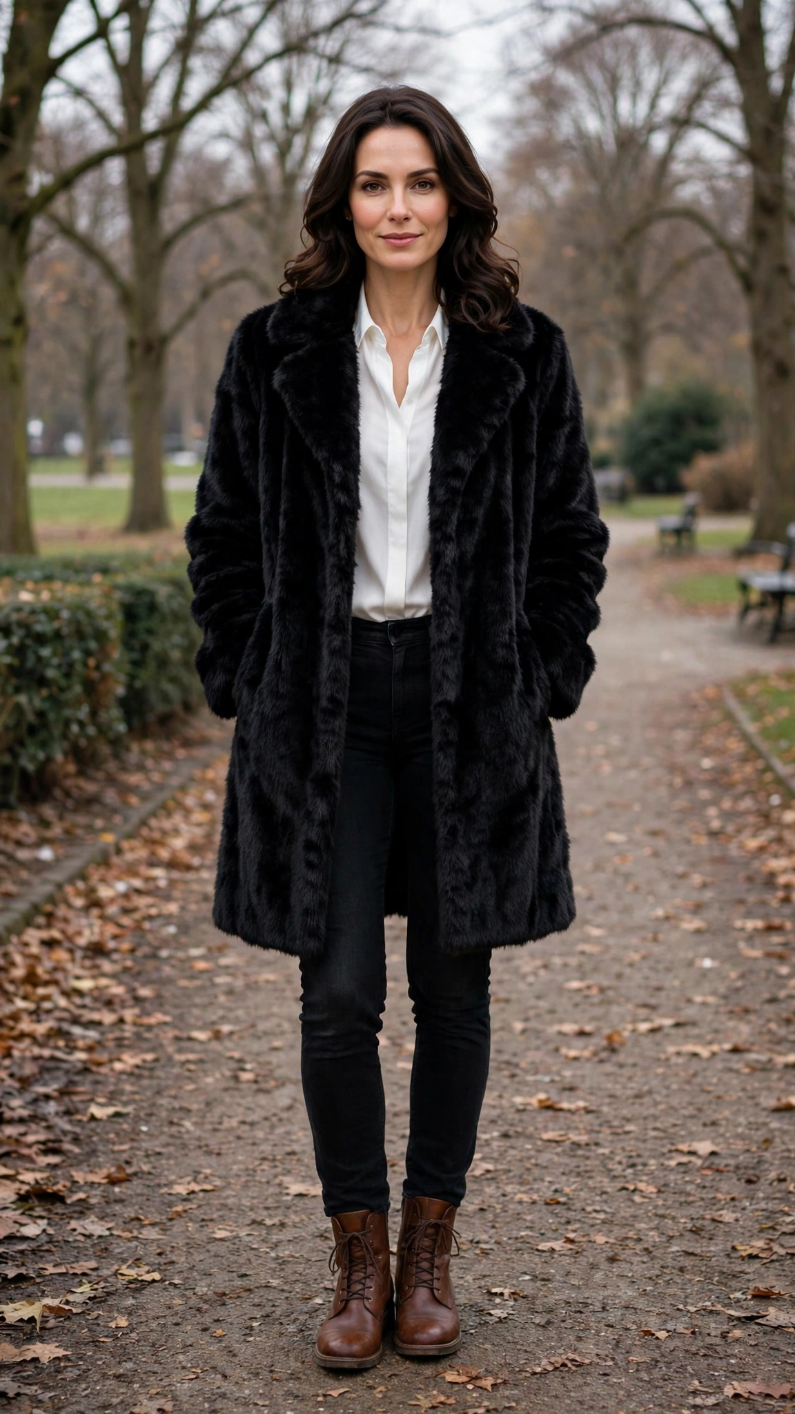 40 Faux fur coat outfits with jeans for winter weekends That Are Chic, Warm and Elegant 4 Black Faux Fur Coat with black jeans