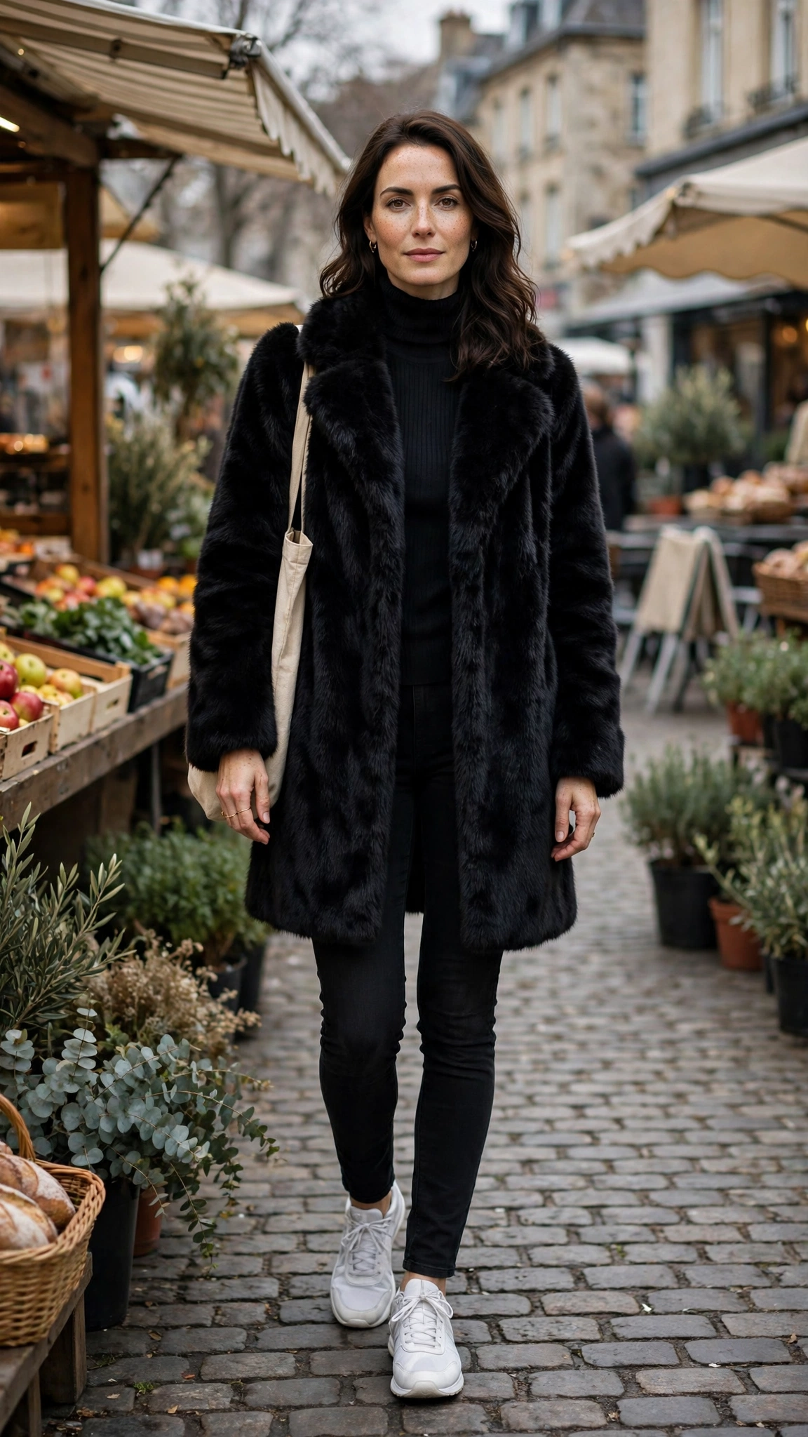 40 Faux fur coat outfits with jeans for winter weekends That Are Chic, Warm and Elegant 8 Black Faux Fur Coat with skinny jeans