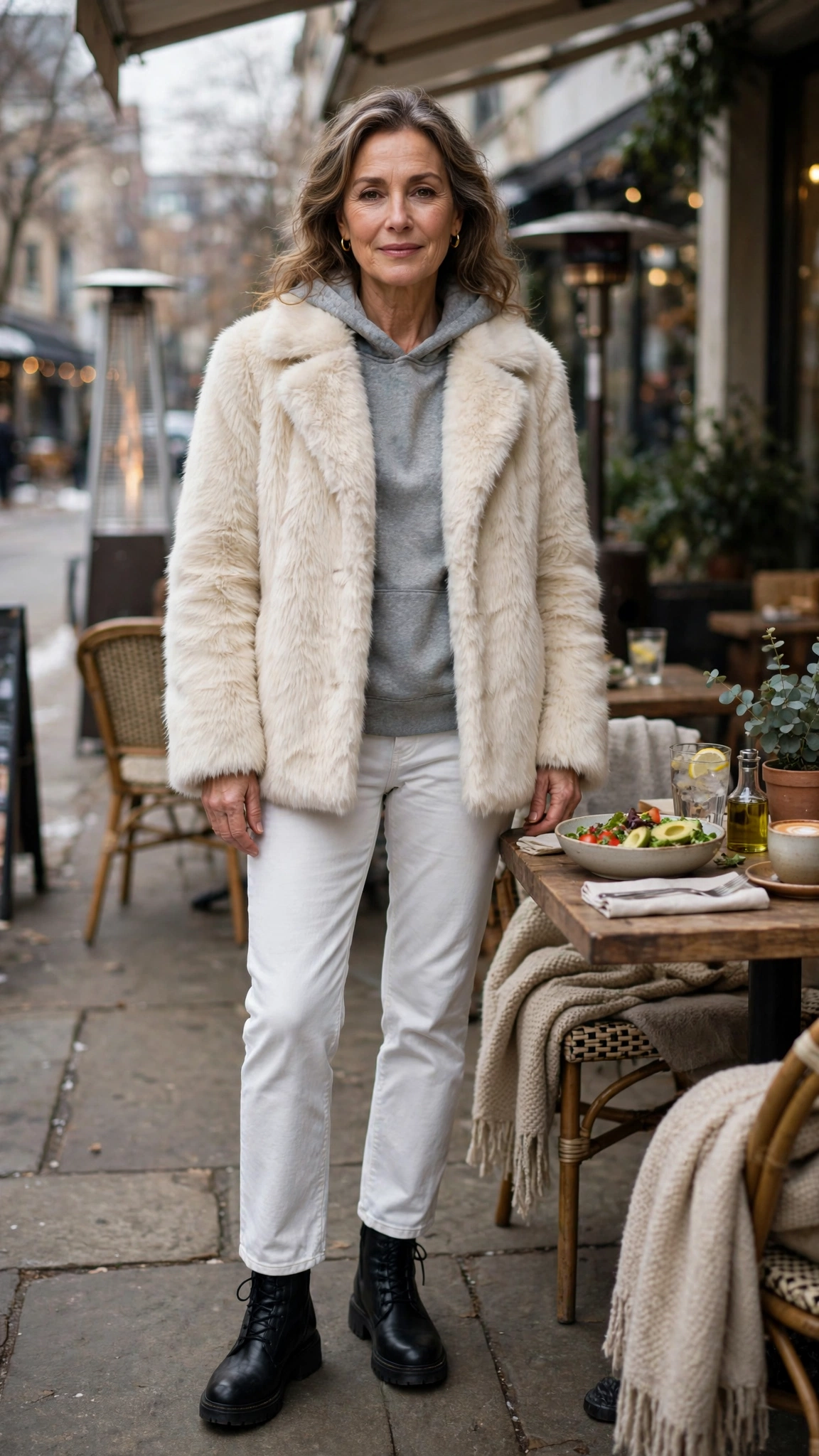 40 Faux fur coat outfits with jeans for winter weekends That Are Chic, Warm and Elegant 15 Cream Faux Fur Coat with white jeans