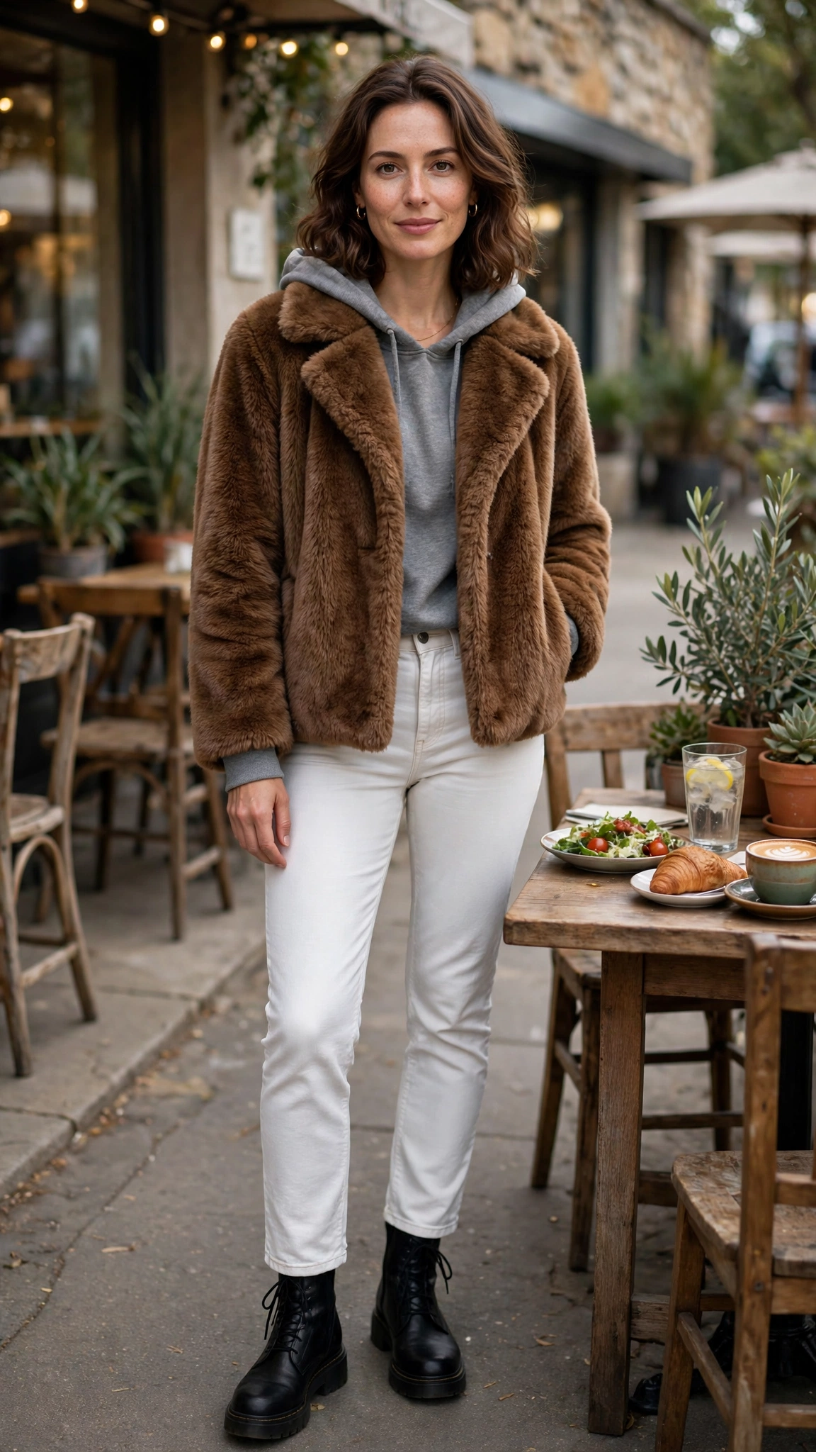 40 Faux fur coat outfits with jeans for winter weekends That Are Chic, Warm and Elegant 25 Brown Faux Fur Coat with white jeans