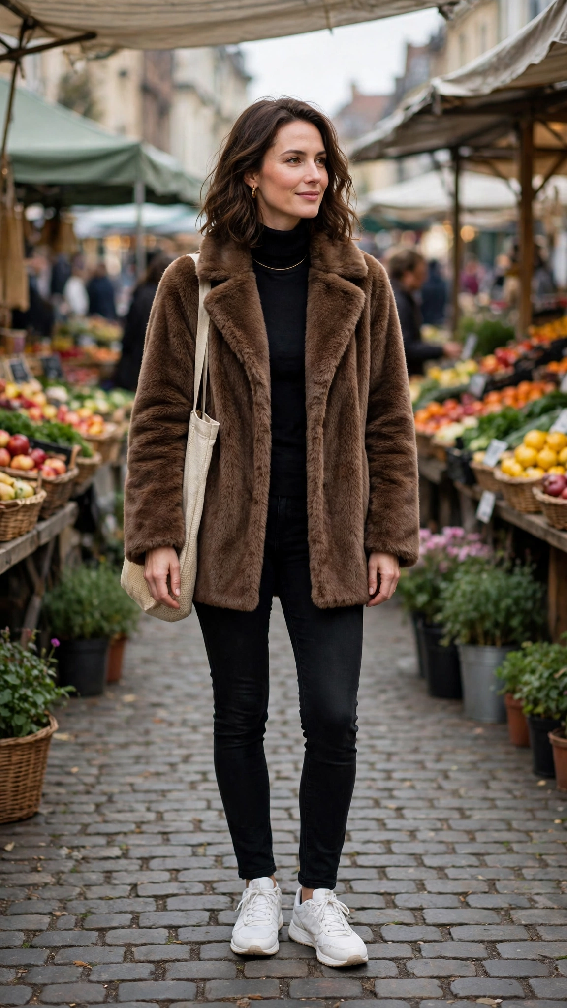 40 Faux fur coat outfits with jeans for winter weekends That Are Chic, Warm and Elegant 28 Brown Faux Fur Coat with skinny jeans