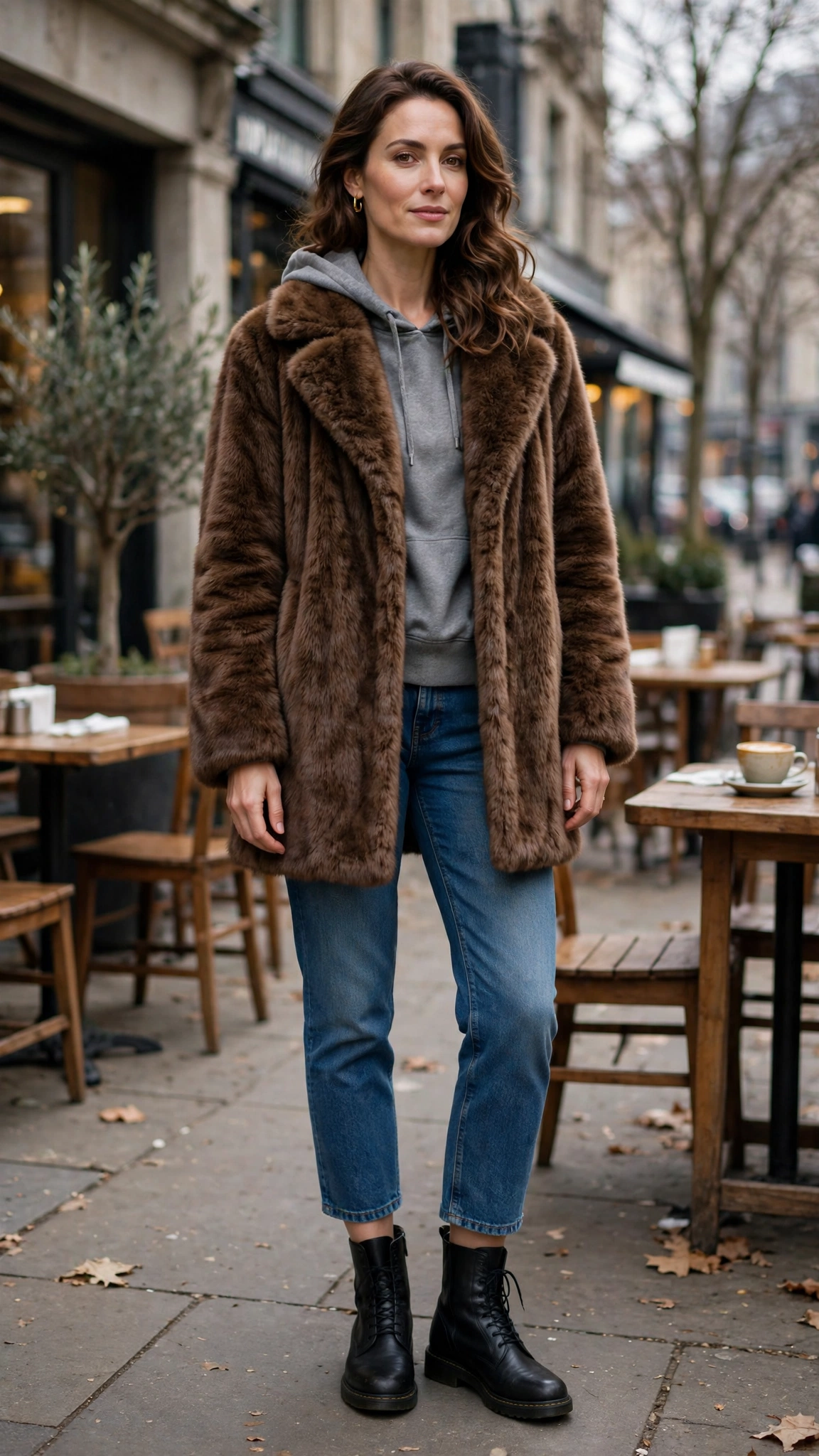 40 Faux fur coat outfits with jeans for winter weekends That Are Chic, Warm and Elegant 30 Brown Faux Fur Coat with cropped jeans