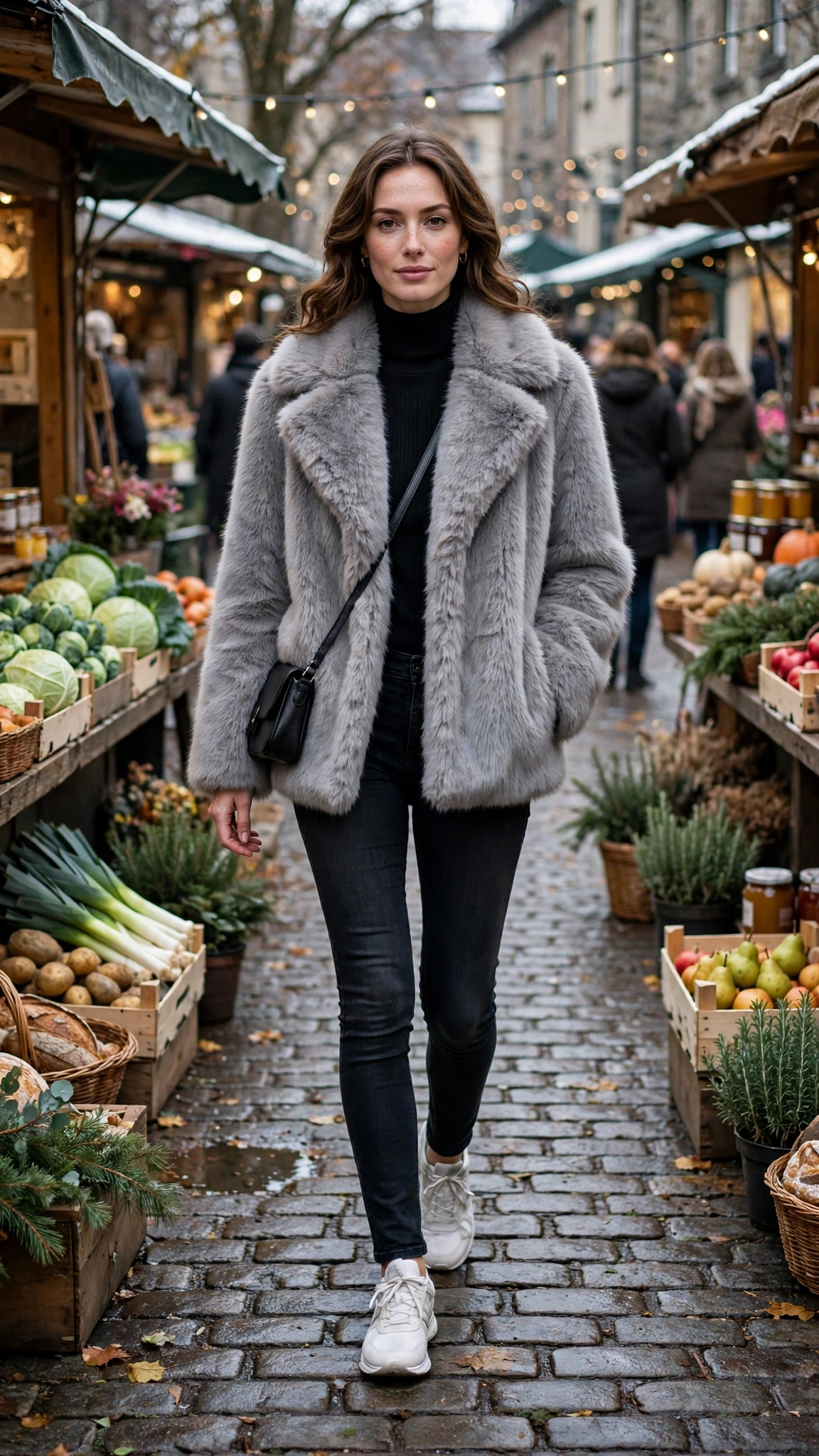40 Faux fur coat outfits with jeans for winter weekends That Are Chic, Warm and Elegant 38 Grey Faux Fur Coat with skinny jeans