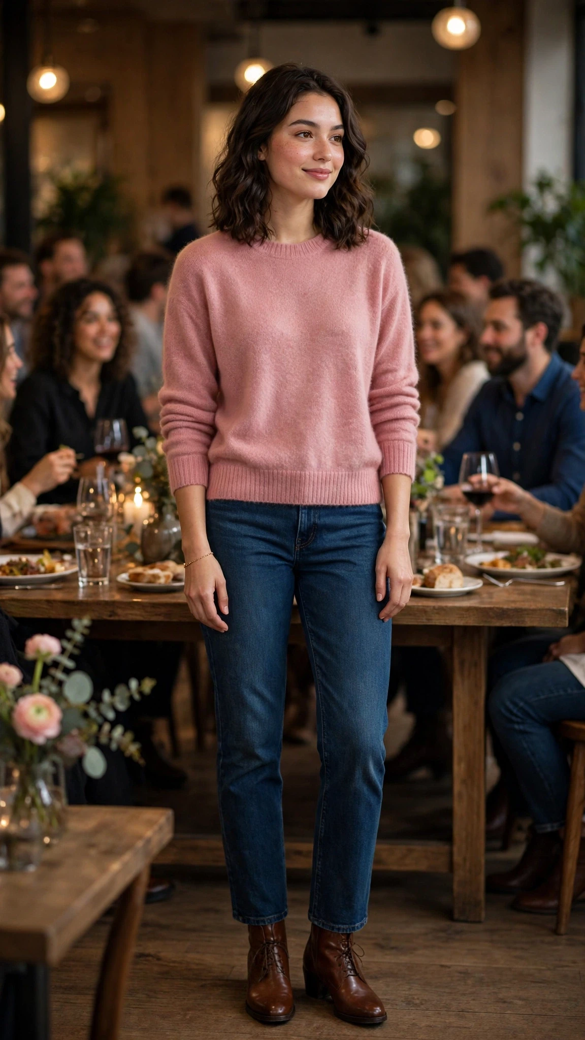 40 Women in Their 20s Pink Sweater Outfits for Valentine Weekends That Are Chic, Romantic and Elegant 14 Rose Pink Cashmere Sweater with a delicate gold bracelet