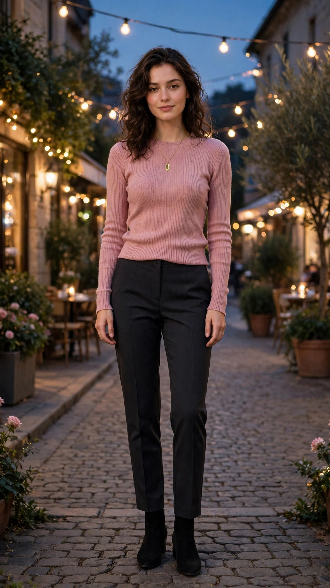 40 Women in Their 20s Pink Sweater Outfits for Valentine Weekends That Are Chic, Romantic and Elegant 15 Dusty Pink Fitted Sweater with a gold pendant necklace