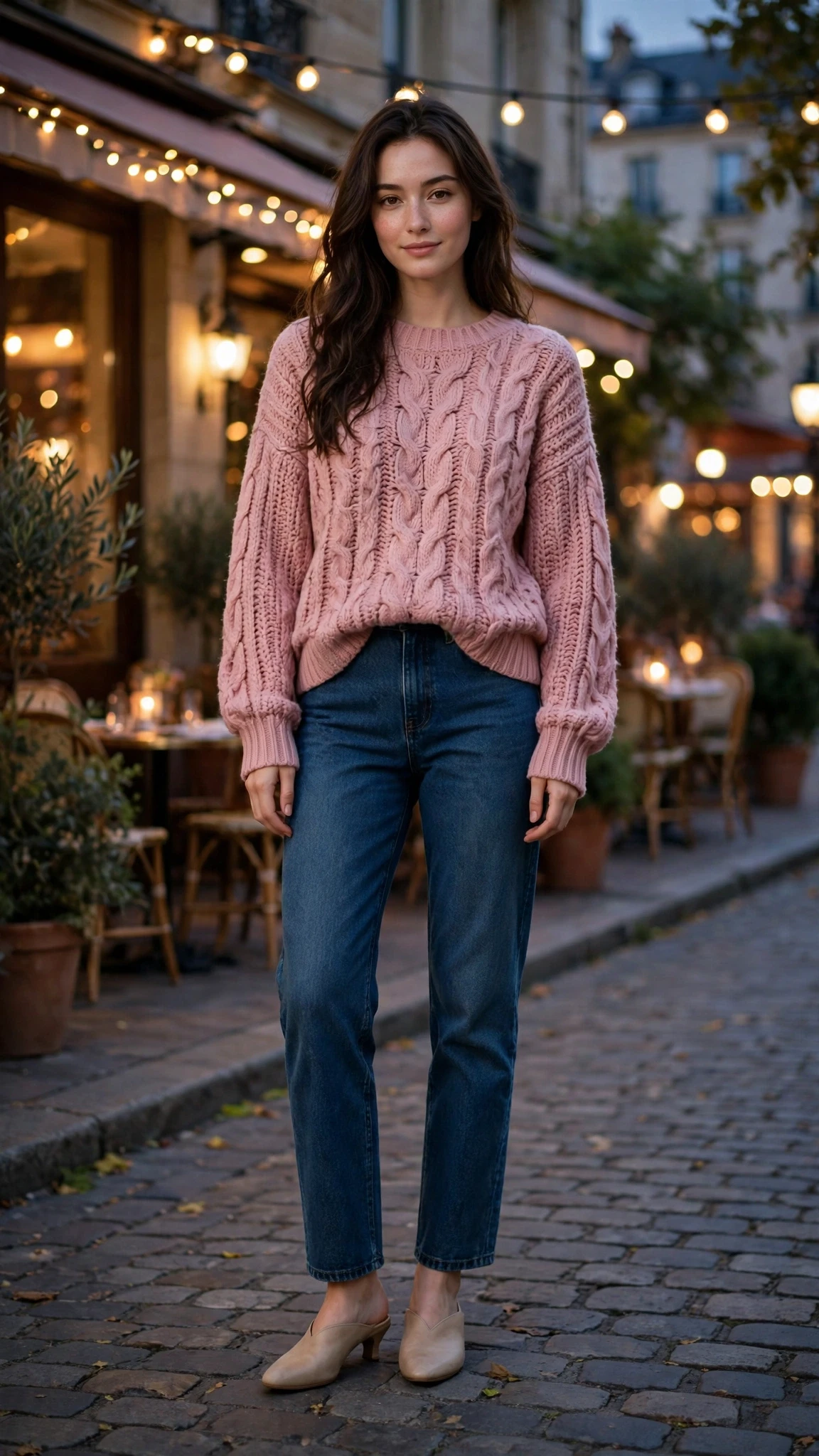 40 Women in Their 20s Pink Sweater Outfits for Valentine Weekends That Are Chic, Romantic and Elegant 23 Dusty Pink Chunky Knit Sweater with comfortable low heels