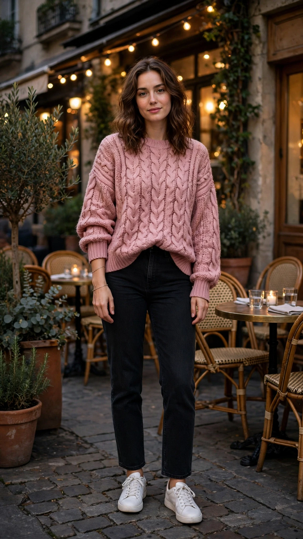 40 Women in Their 20s Pink Sweater Outfits for Valentine Weekends That Are Chic, Romantic and Elegant 28 Dusty Pink Oversized Sweater with a delicate gold bracelet