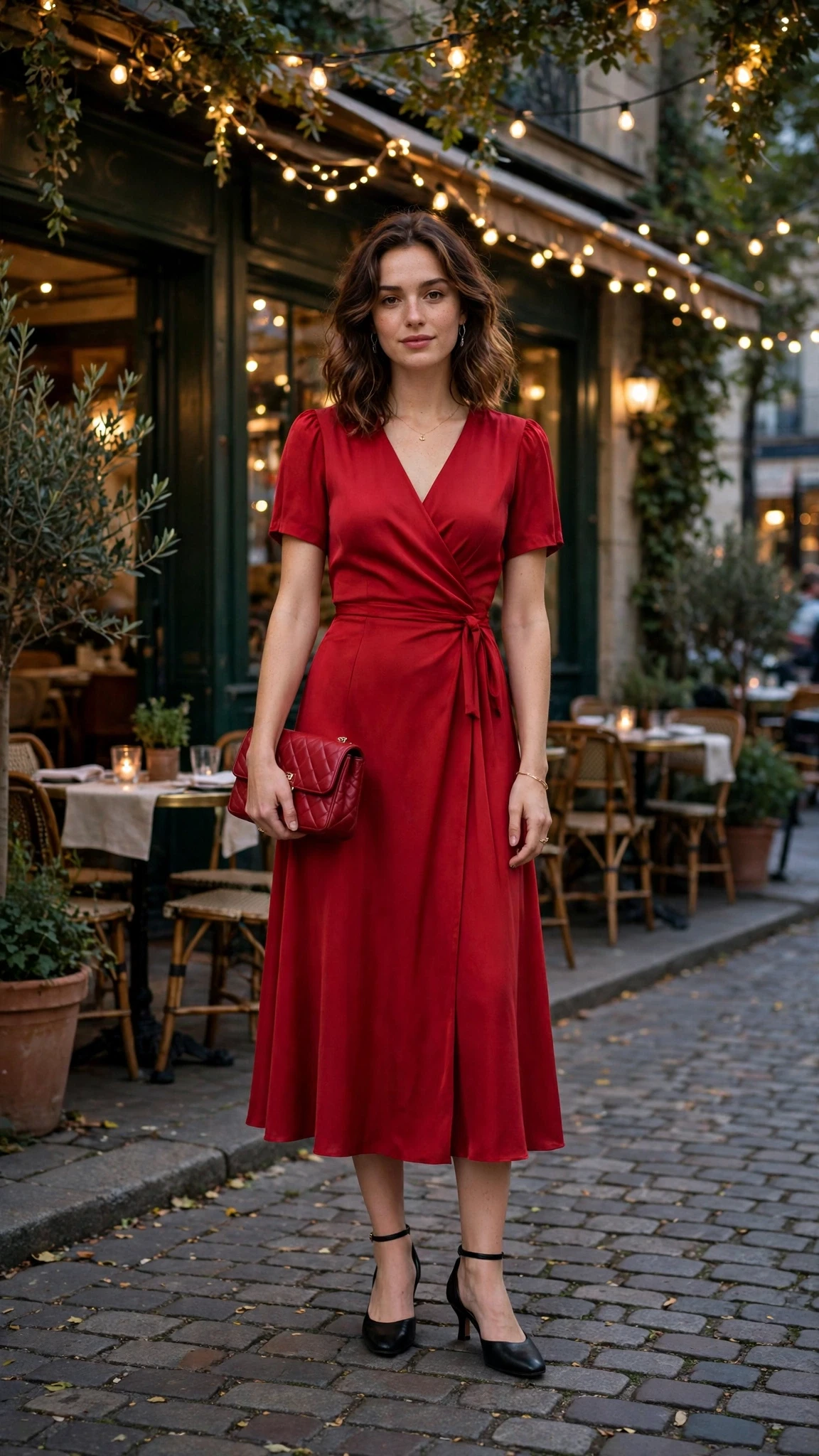 Scarlet Midi Dress with a red clutch