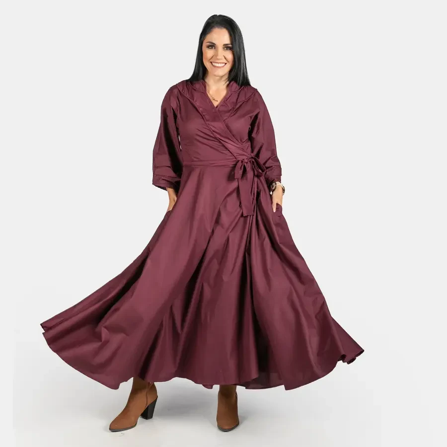 Scarlet Wrap Dress with a soft black shawl