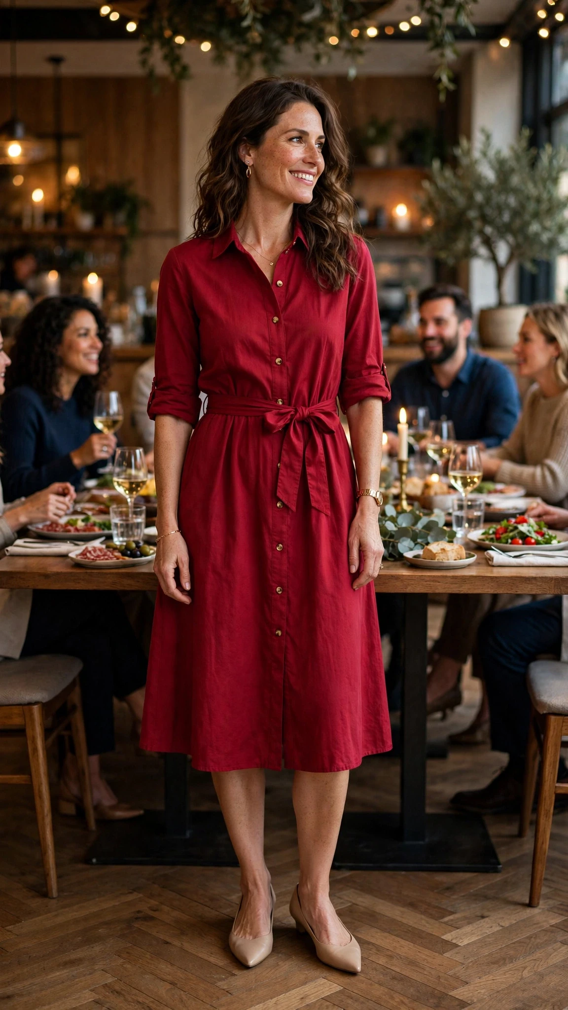 Ruby Shirt Dress with nude pointed flats