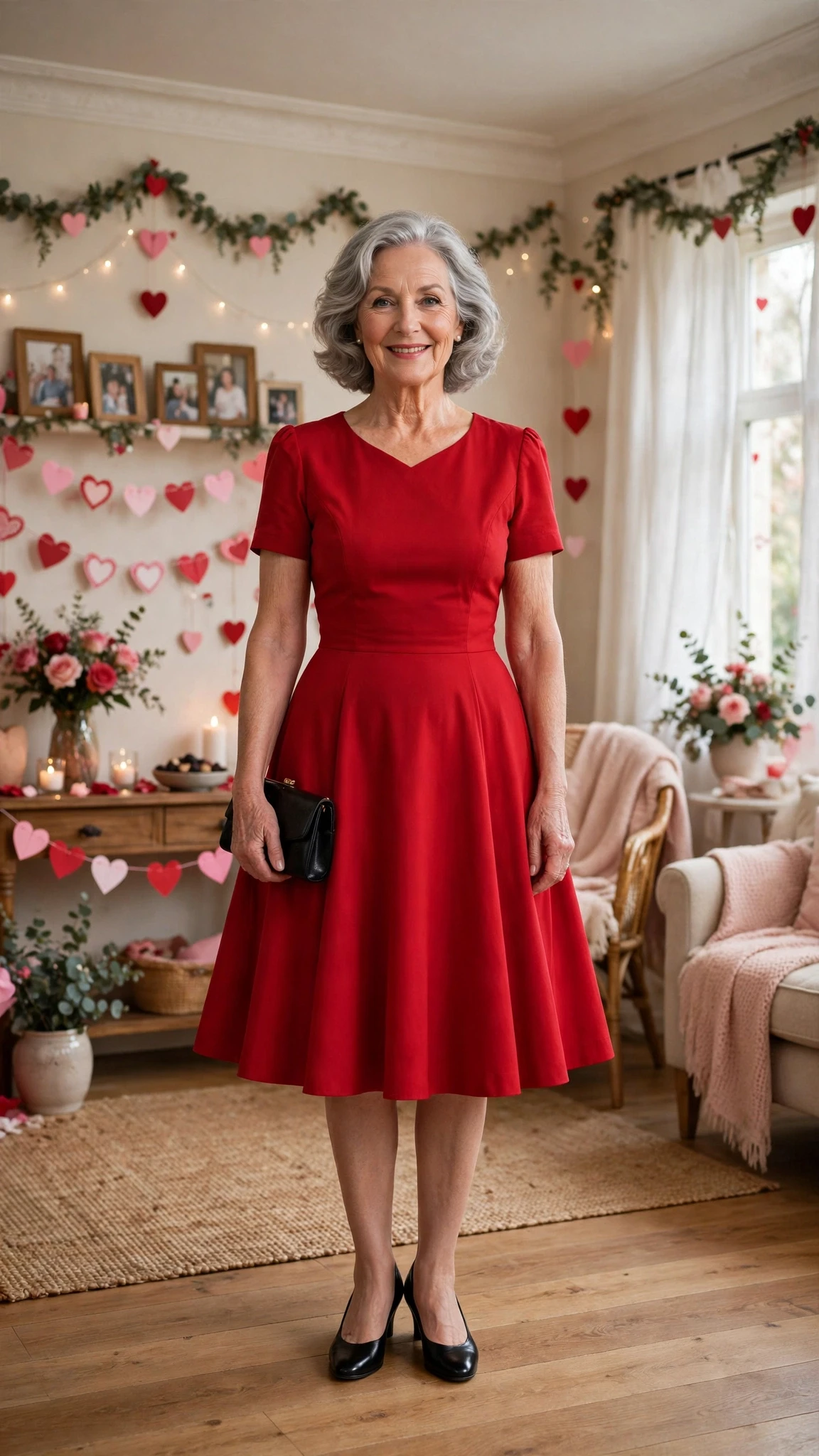 33 Women Over 60 Red Dress Outfits for Valentine Dinners That Are Chic, Romantic and Elegant 24 Cherry Red Fit-and-Flare Dress with a small black clutch