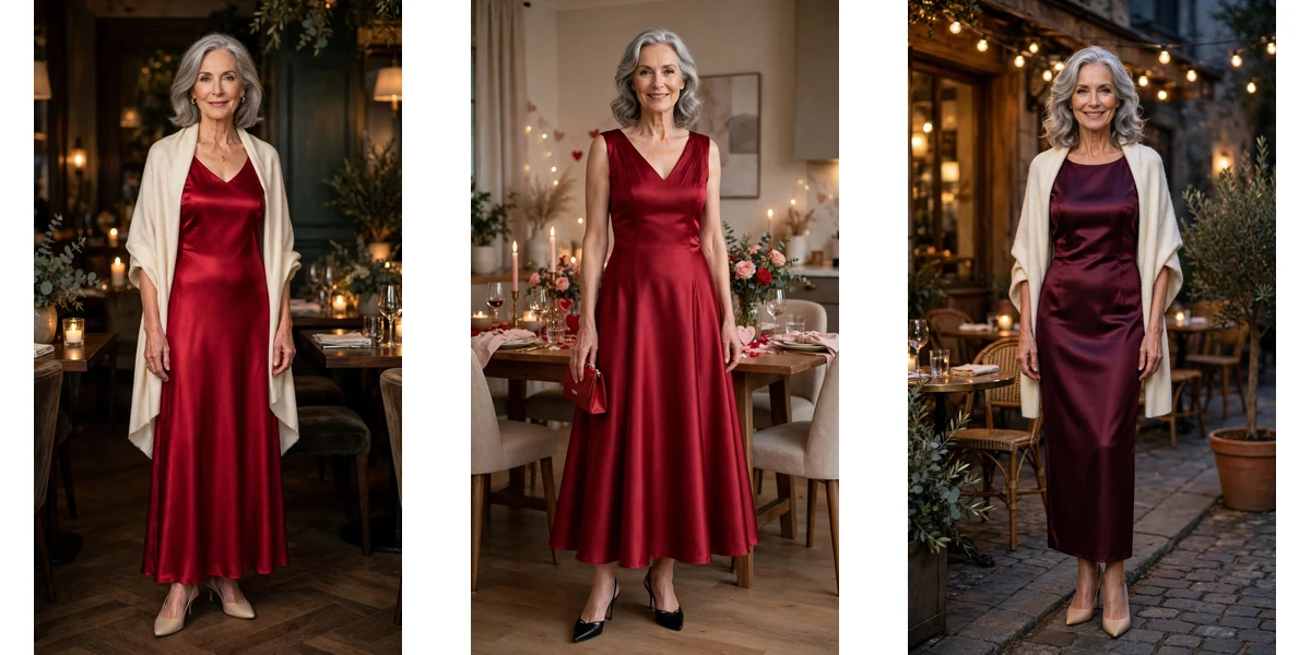50 Women Over 60 Red Satin Dress Outfits for Valentine Dates That Are Chic, Romantic and Elegant