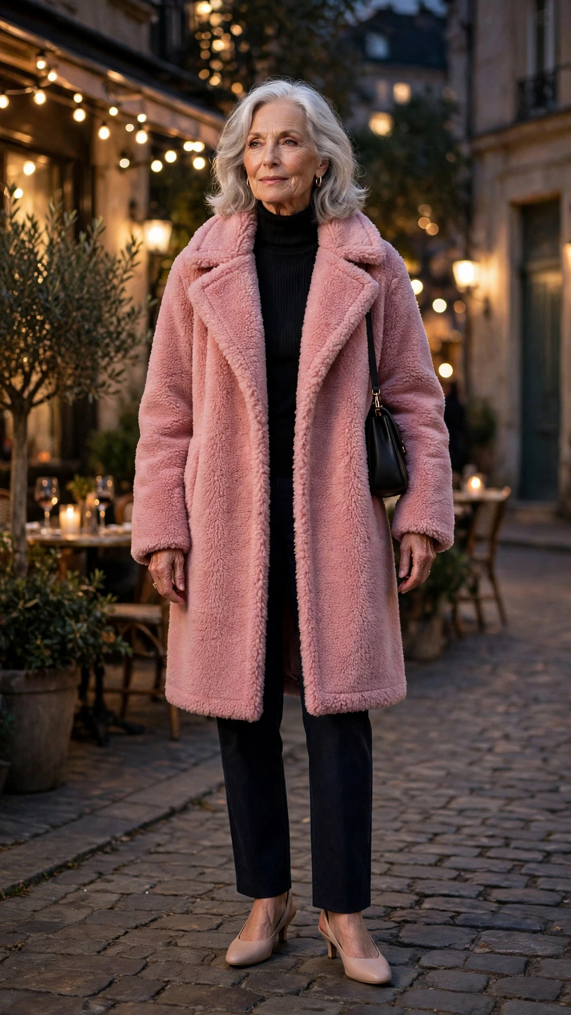 Rose Pink Teddy Coat with comfortable low heels