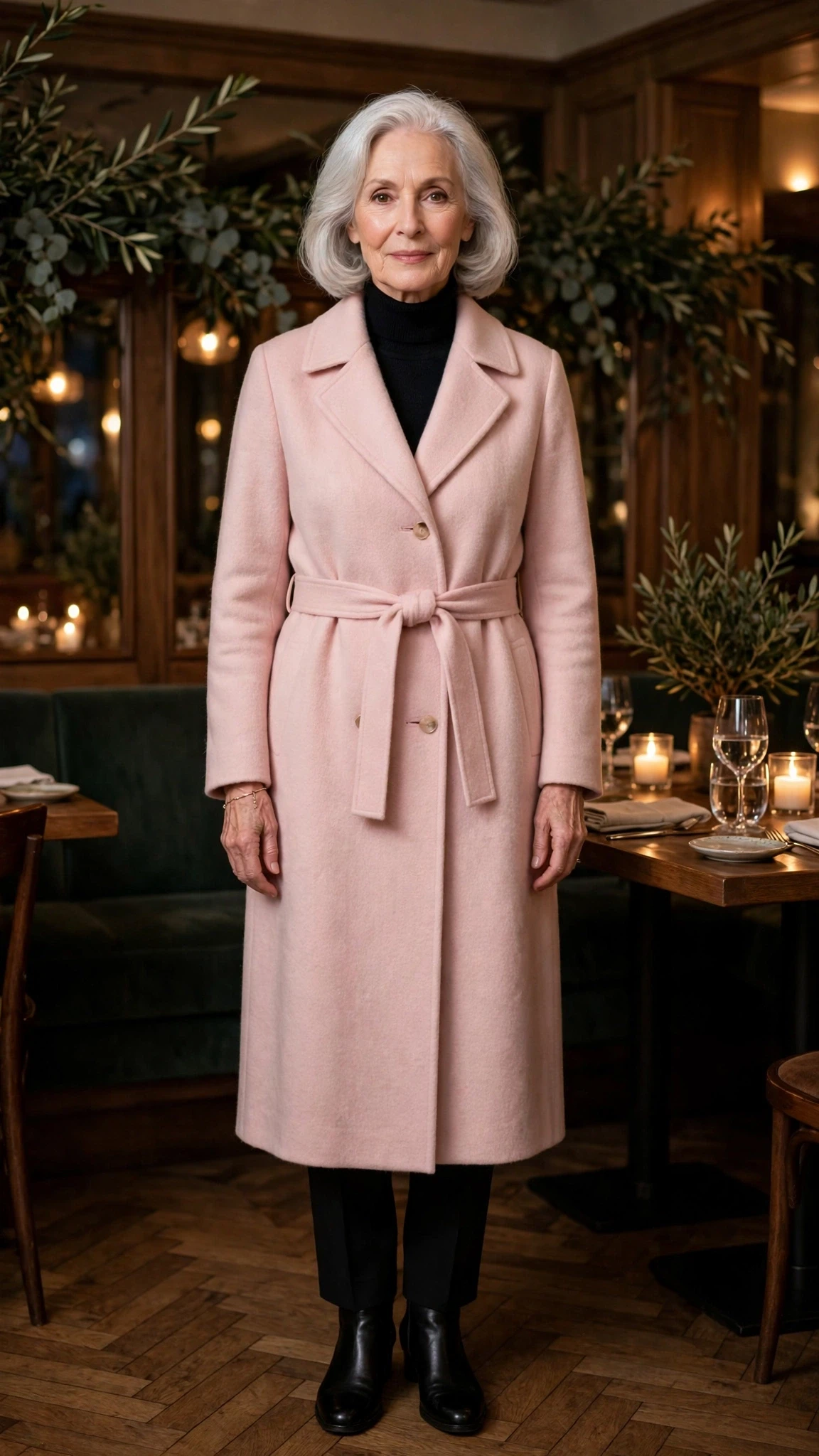Soft Pink Belted Coat with a delicate gold bracelet