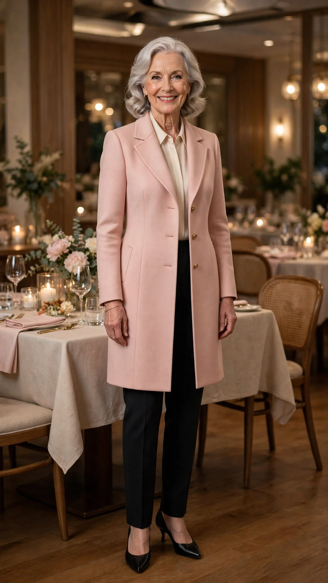 Blush Pink Tailored Coat with a delicate gold bracelet