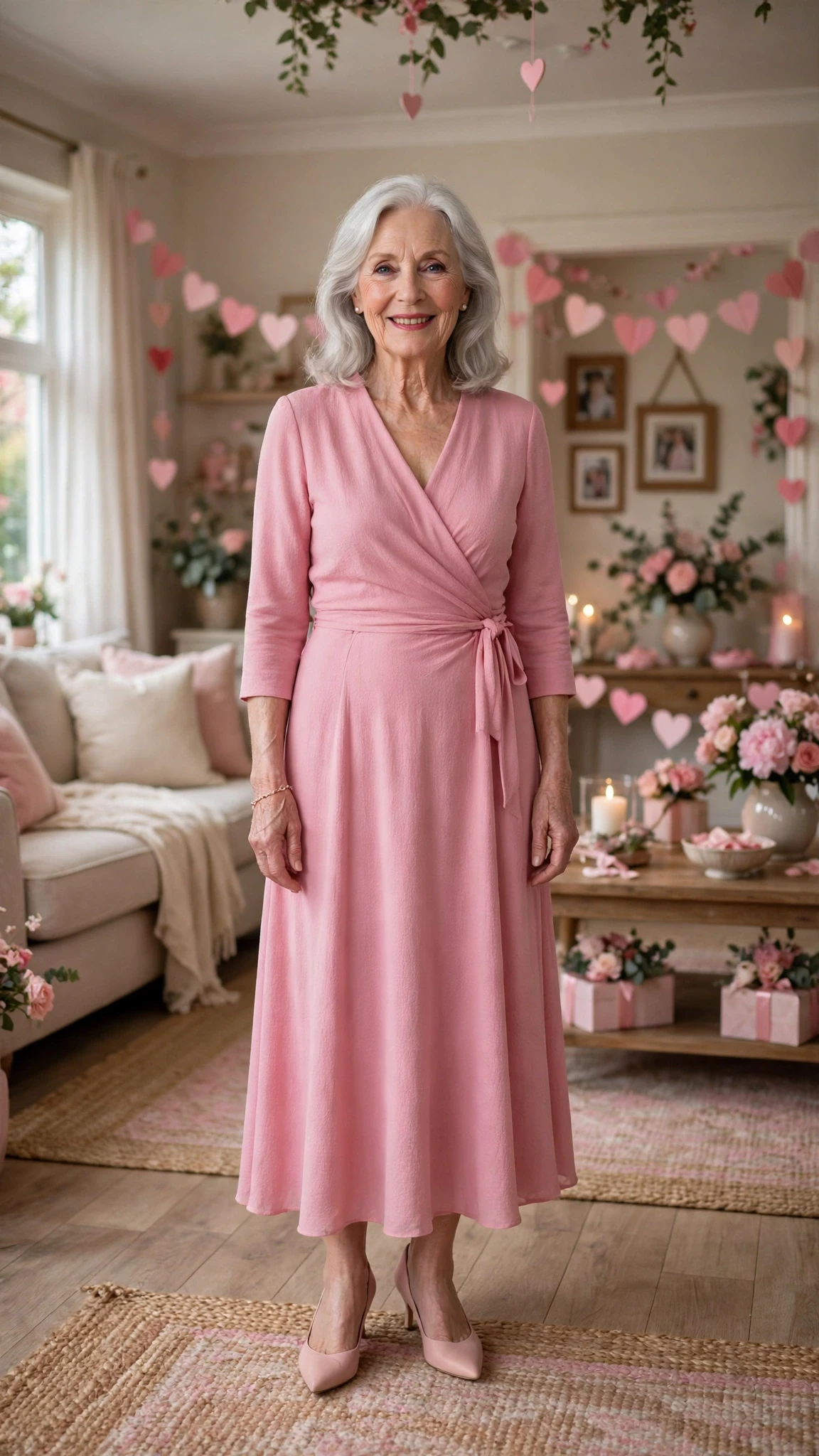 Pink Wrap Dress with a delicate gold bracelet