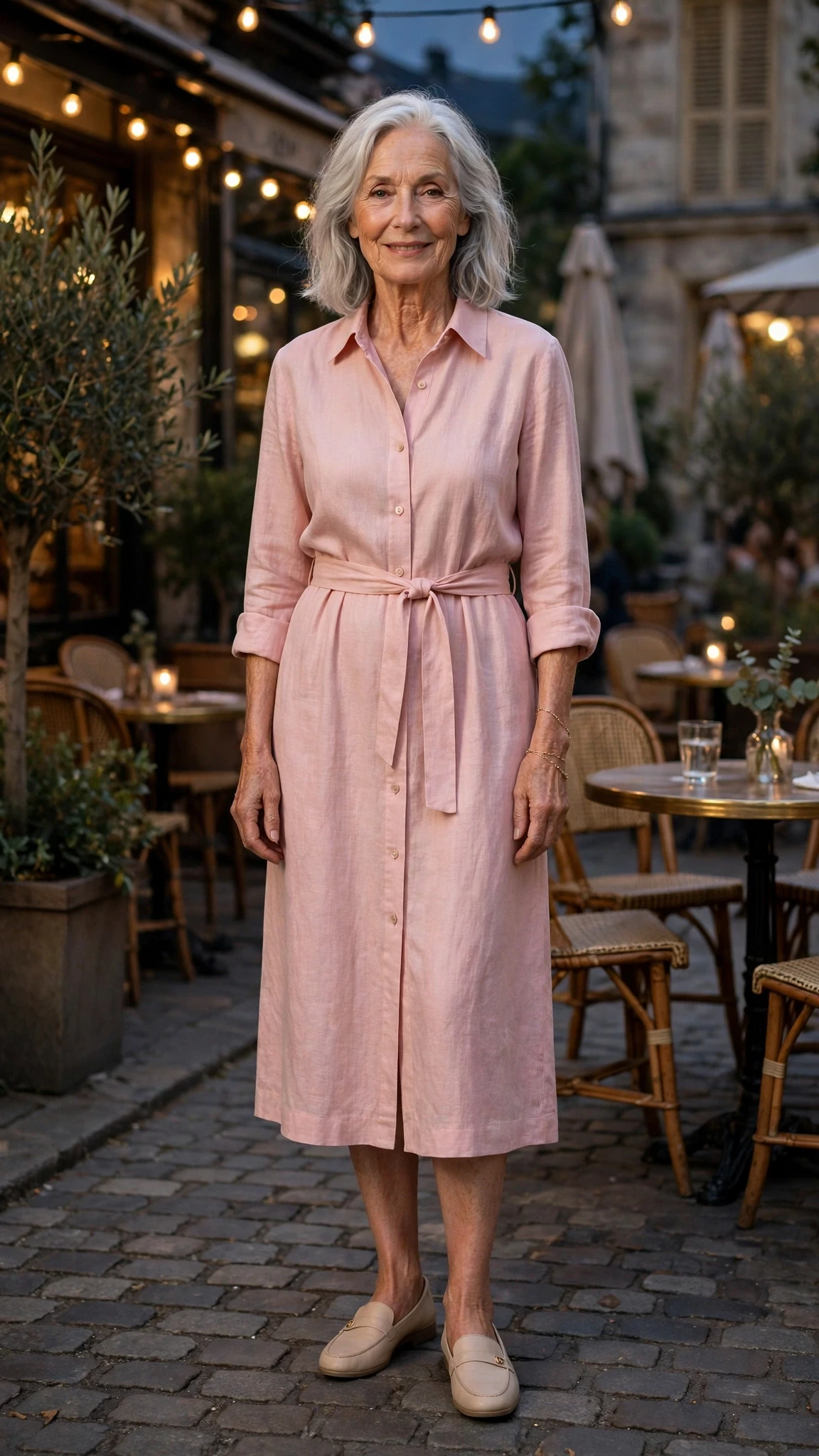 Soft Pink Shirt Dress with a delicate gold bracelet
