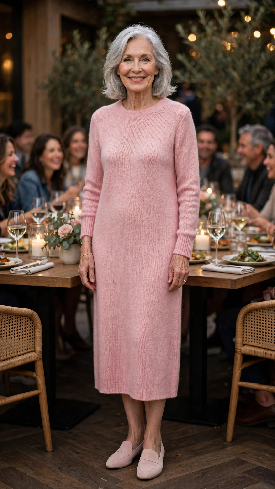 Soft Pink Knit Midi Dress with a delicate gold bracelet
