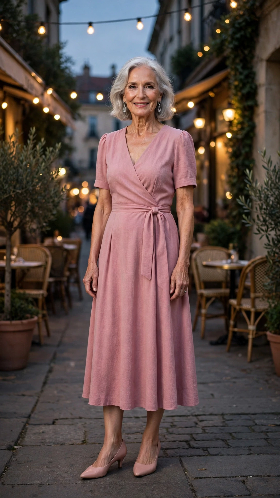 Dusty Pink Midi Dress with silver drop earrings