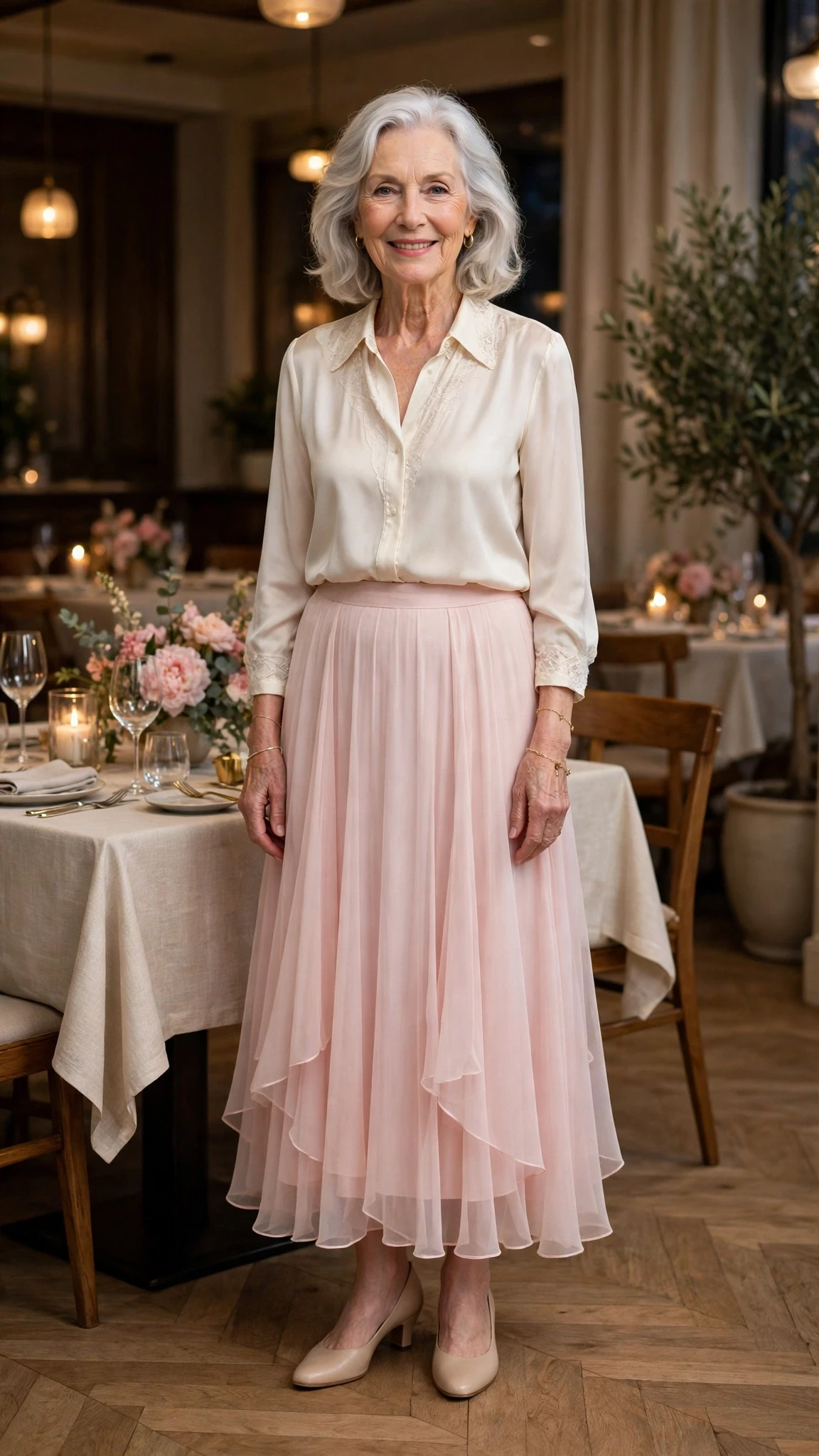 Pink Chiffon Skirt with a delicate gold bracelet