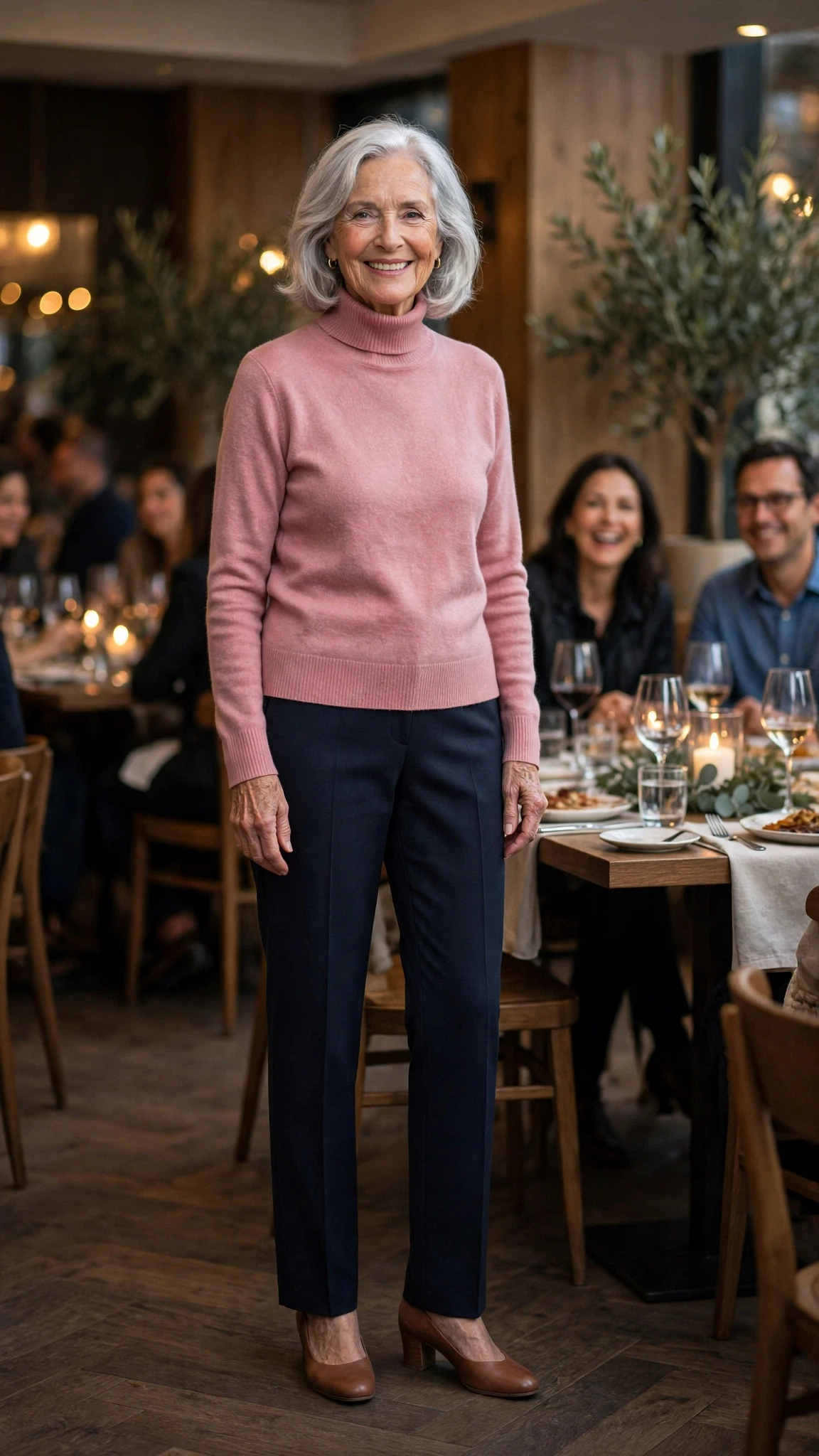 Dusty Pink Turtleneck Sweater with comfortable low heels