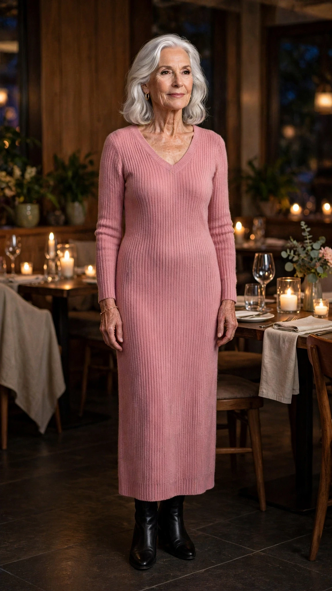 Rose Pink Knit Dress with a delicate gold bracelet