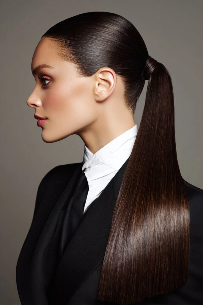 Frizz-Free Office Glass Hair With A Tucked Style