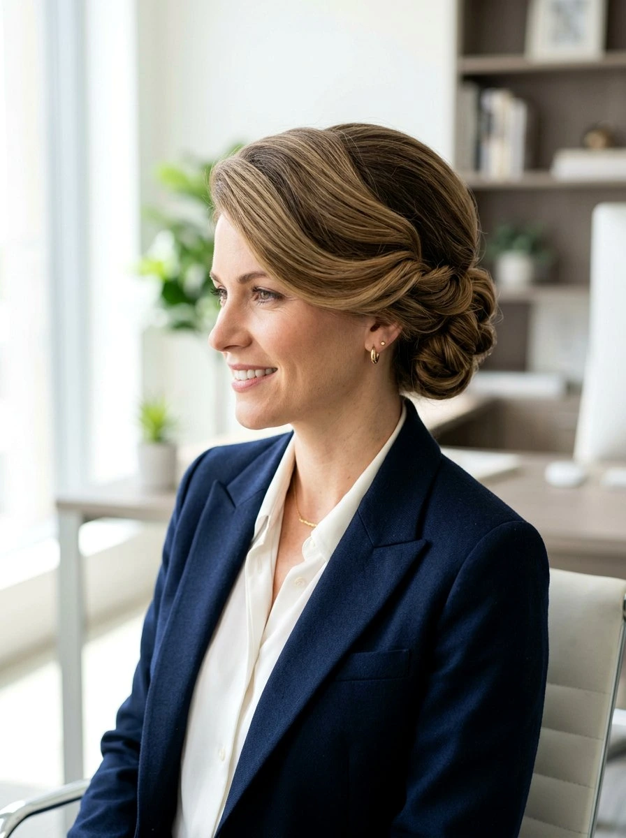 Polished Workday Hair With A Low Bun Finish