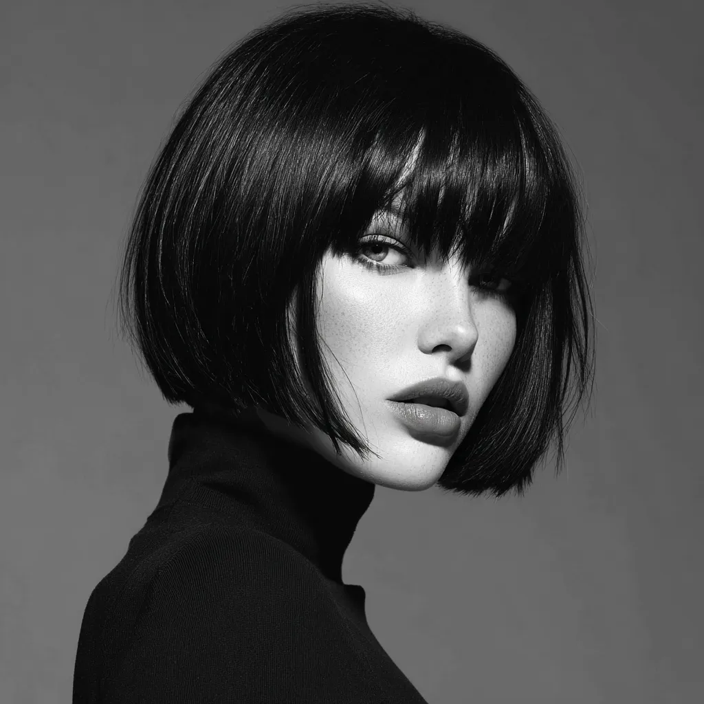18 Glass Hair Hairstyles For Women In Their 30s With A Blunt Bob And Sleek Finish That Are Sleek, Shiny and Polished 4 Blunt Glass Bob With A Side Part