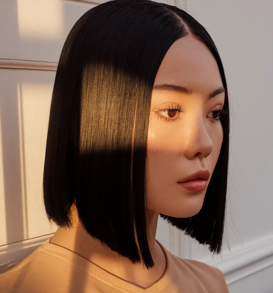 18 Glass Hair Hairstyles For Women In Their 30s With A Blunt Bob And Sleek Finish That Are Sleek, Shiny and Polished 6 Blunt Glass Bob With A Polished Edge