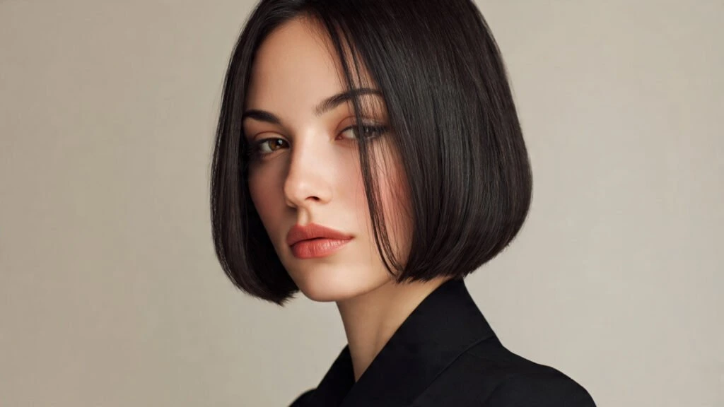 18 Glass Hair Hairstyles For Women In Their 30s With A Blunt Bob And Sleek Finish That Are Sleek, Shiny and Polished 7 Blunt Glass Bob With Understated Shine