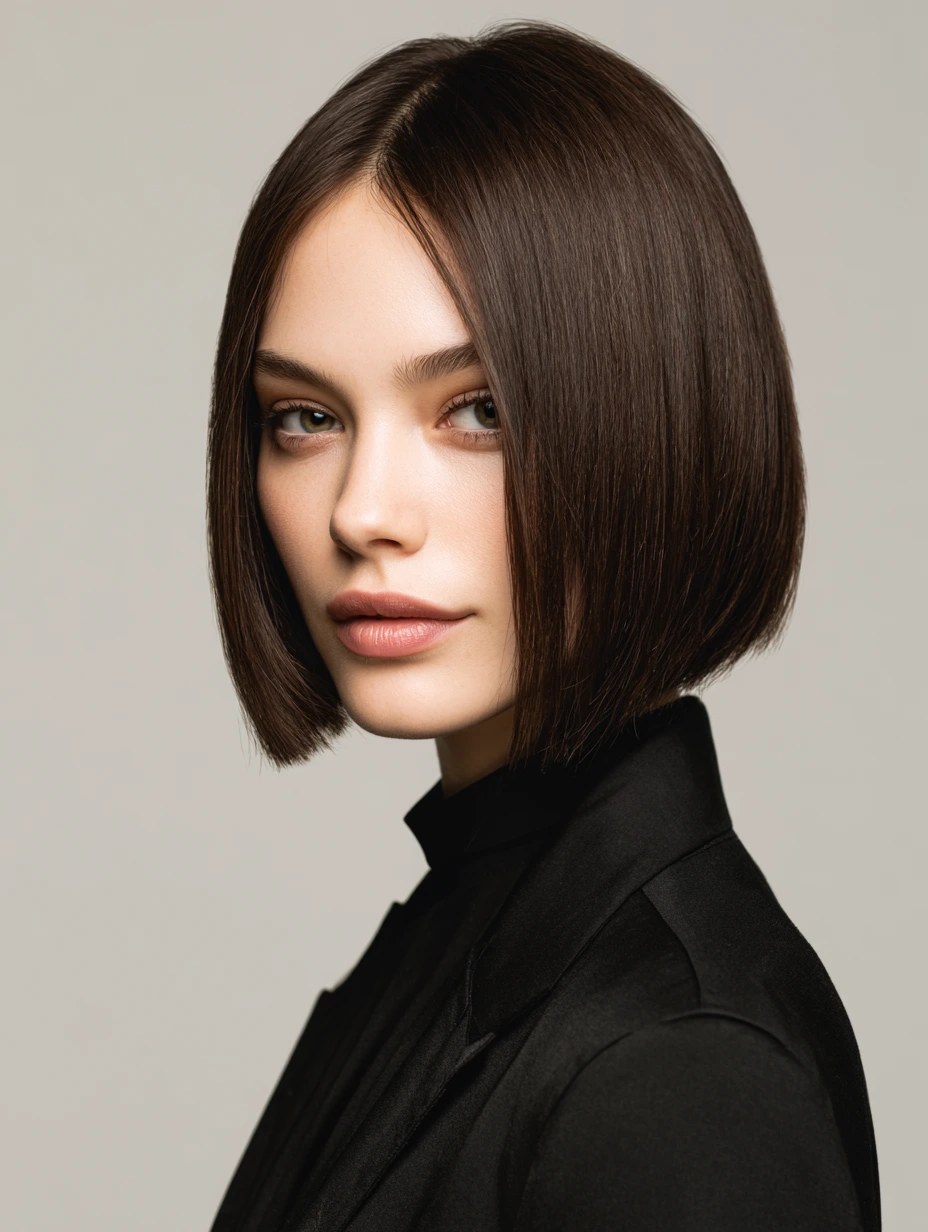 18 Glass Hair Hairstyles For Women In Their 30s With A Blunt Bob And Sleek Finish That Are Sleek, Shiny and Polished 8 Sleek Chin-Length Bob With A Mirror Finish