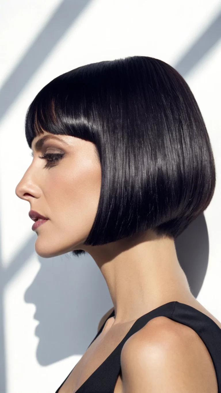 18 Glass Hair Hairstyles For Women In Their 30s With A Blunt Bob And Sleek Finish That Are Sleek, Shiny and Polished 10 Sleek Chin-Length Bob With A Side Part