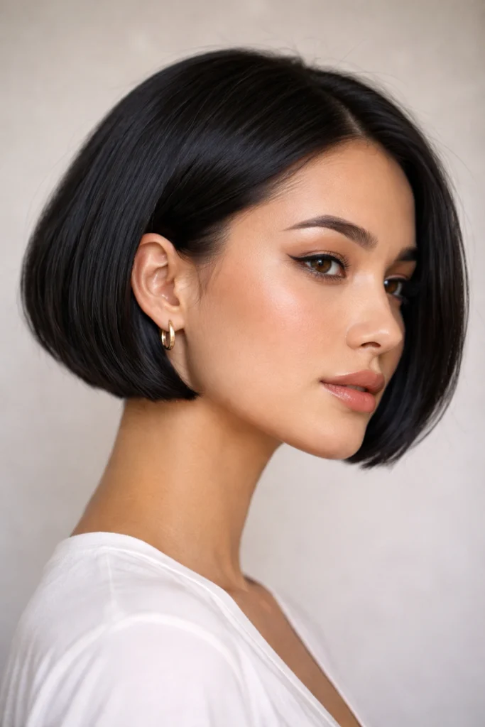 18 Glass Hair Hairstyles For Women In Their 30s With A Blunt Bob And Sleek Finish That Are Sleek, Shiny and Polished 12 Sleek Chin-Length Bob With A Polished Edge