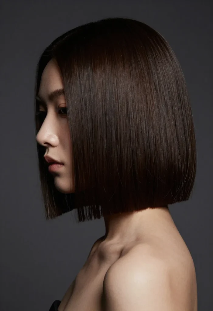 18 Glass Hair Hairstyles For Women In Their 30s With A Blunt Bob And Sleek Finish That Are Sleek, Shiny and Polished 14 Sharp Glass Lob With A Mirror Finish