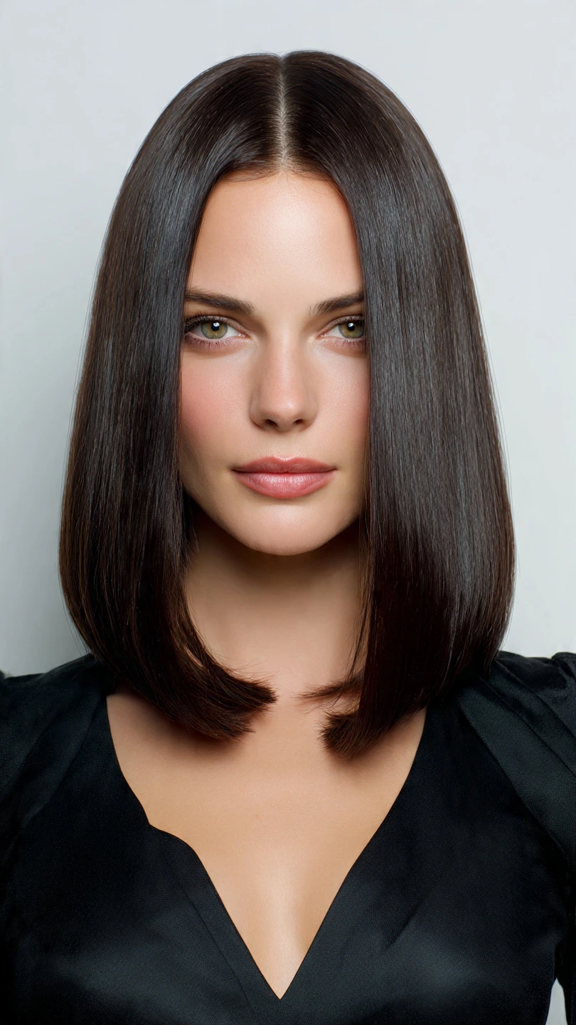 18 Glass Hair Hairstyles For Women In Their 30s With A Blunt Bob And Sleek Finish That Are Sleek, Shiny and Polished 16 Sharp Glass Lob With A Side Part