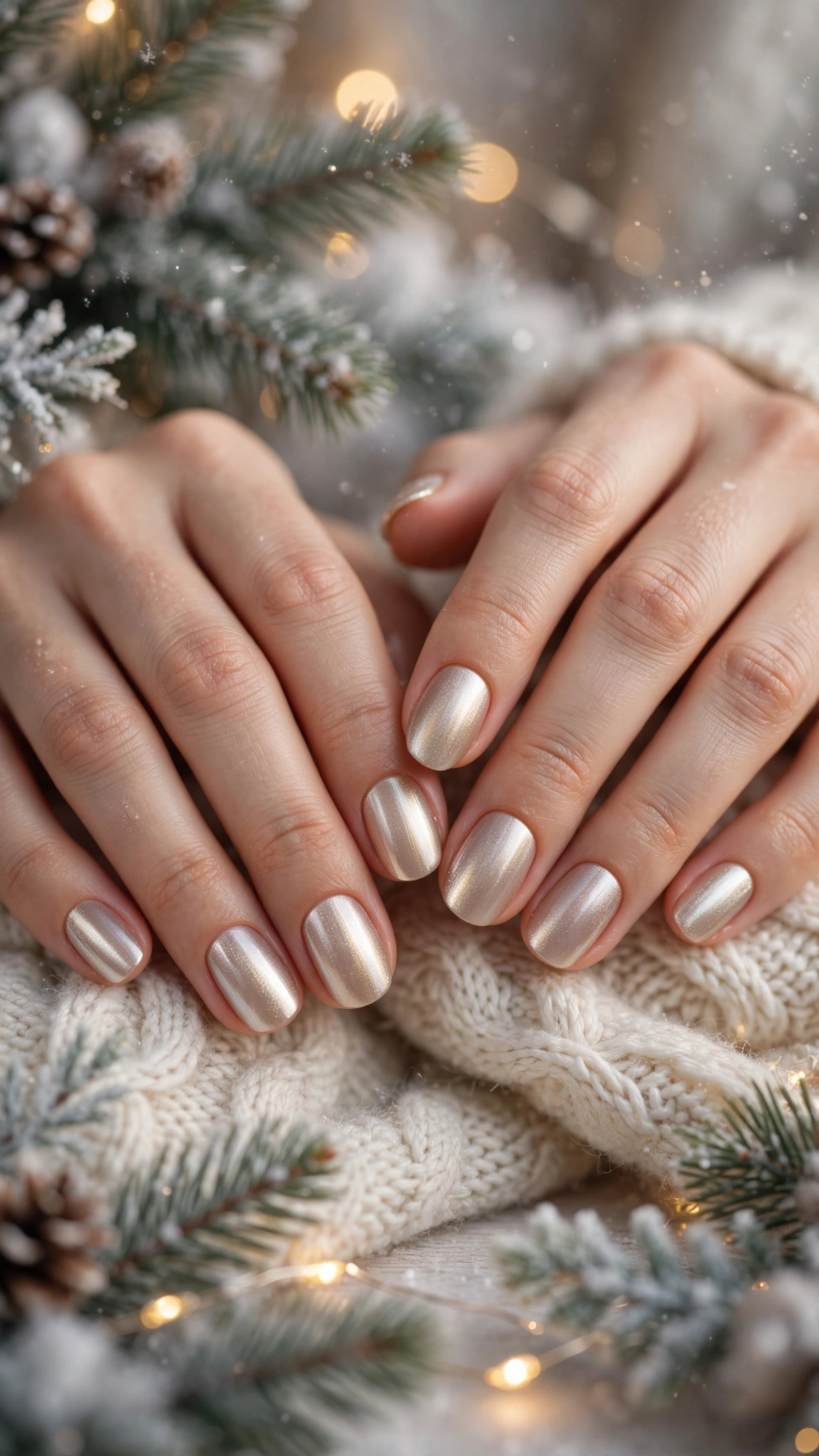 Gold Chrome Almond Nails For New Year Celebrations On Rounded Nails With A Soft Brushed Chrome Glow And A Champagne Shimmer Accent