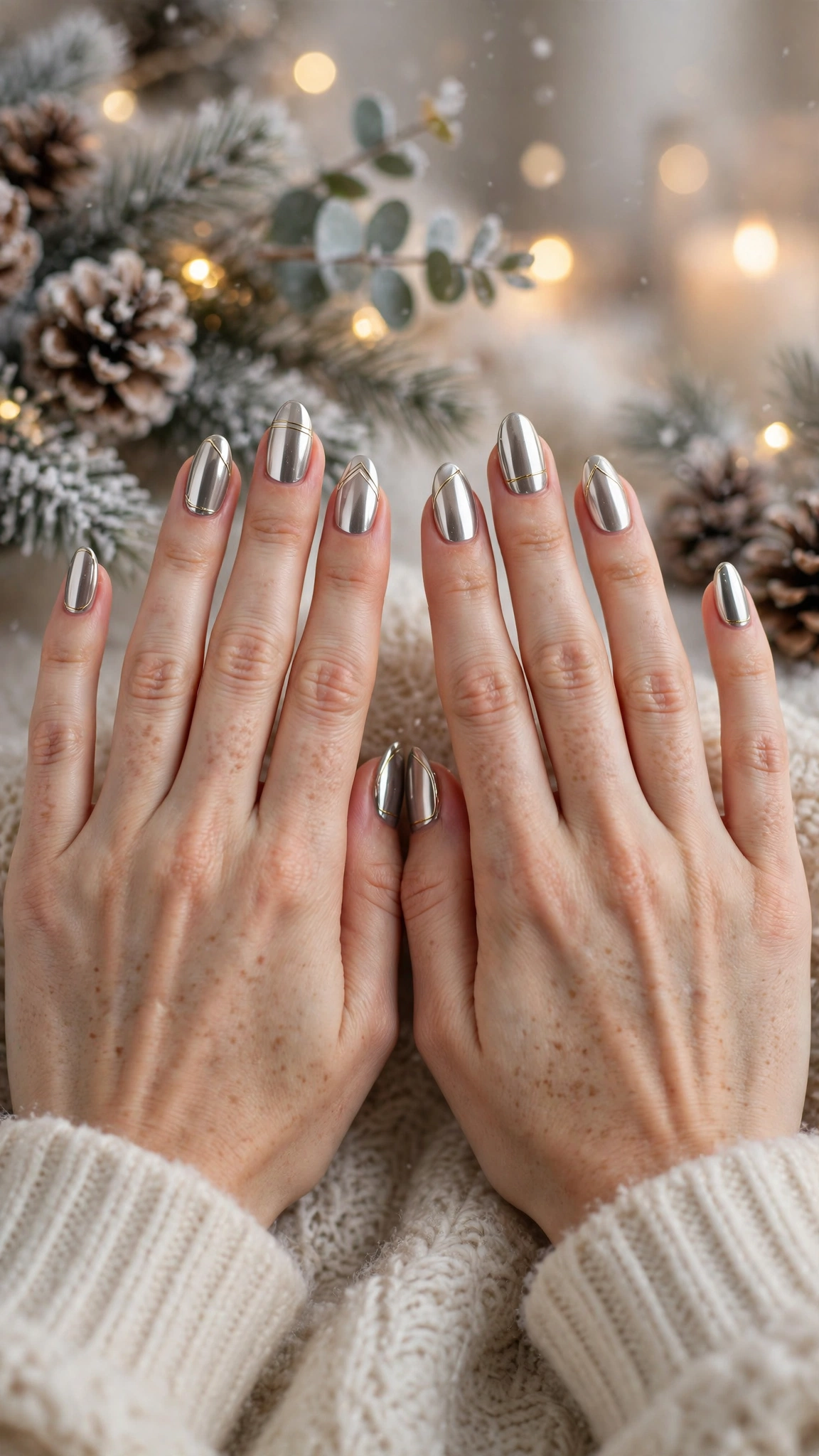 Gold Chrome French Tip Nails For Holiday Dinners On Almond Nails With A Luxe Polished Chrome And Minimal Gold Line Art (Variation 12)